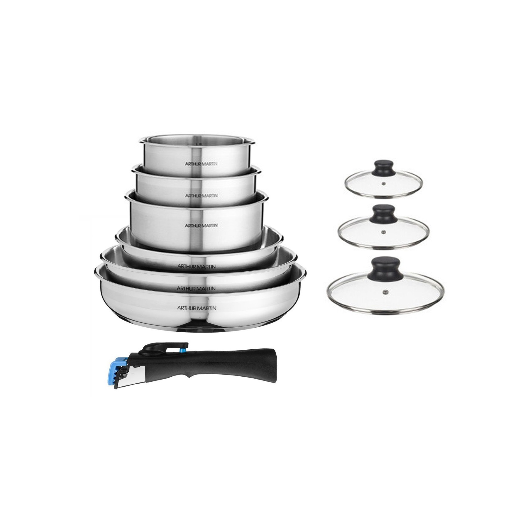 Batterie de cuisine ARTHUR MARTIN 10 pièces inox - 5540