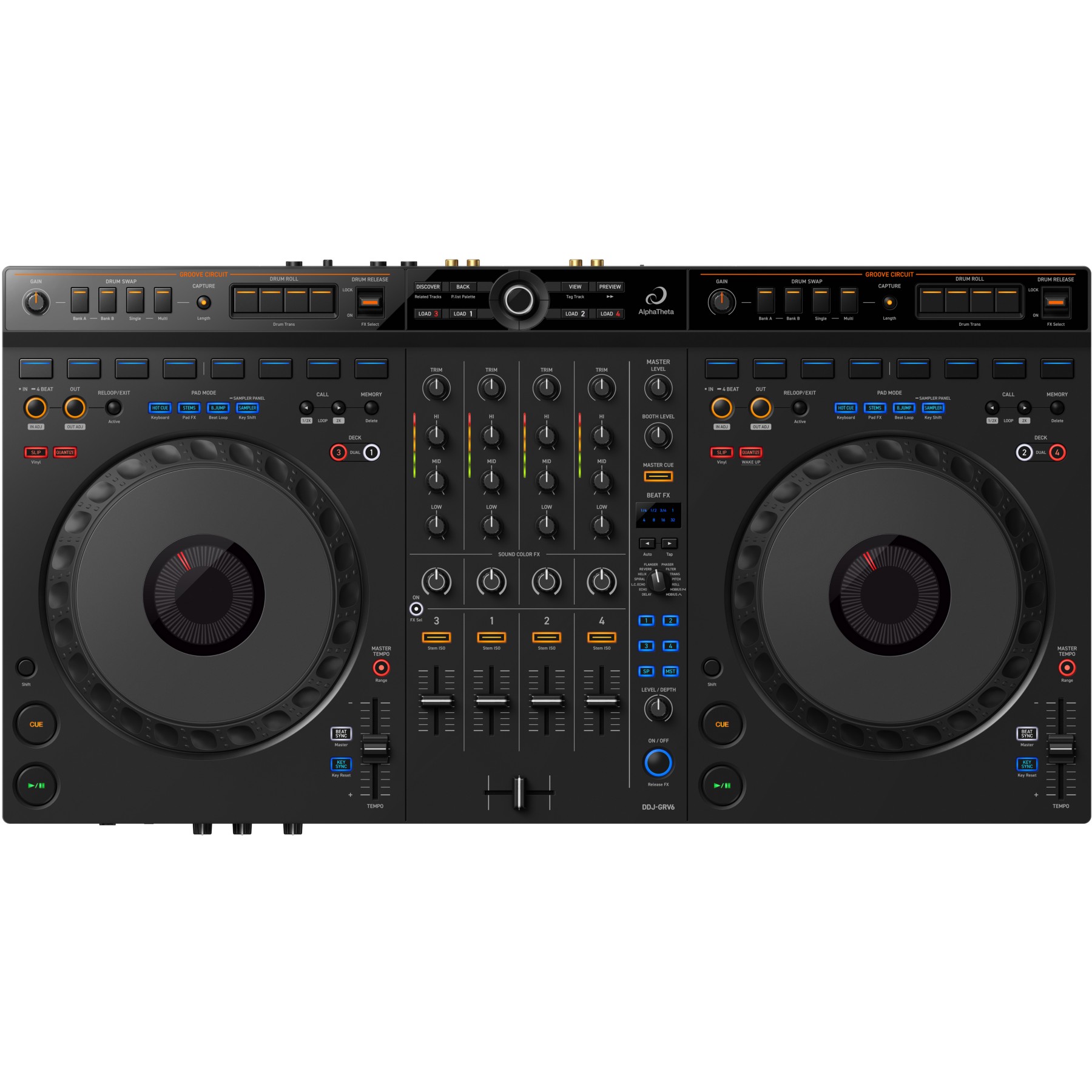 Contrôleur USB ALPHATHETA DDJ-GRV6 - Contrôleur DJ 4 voies