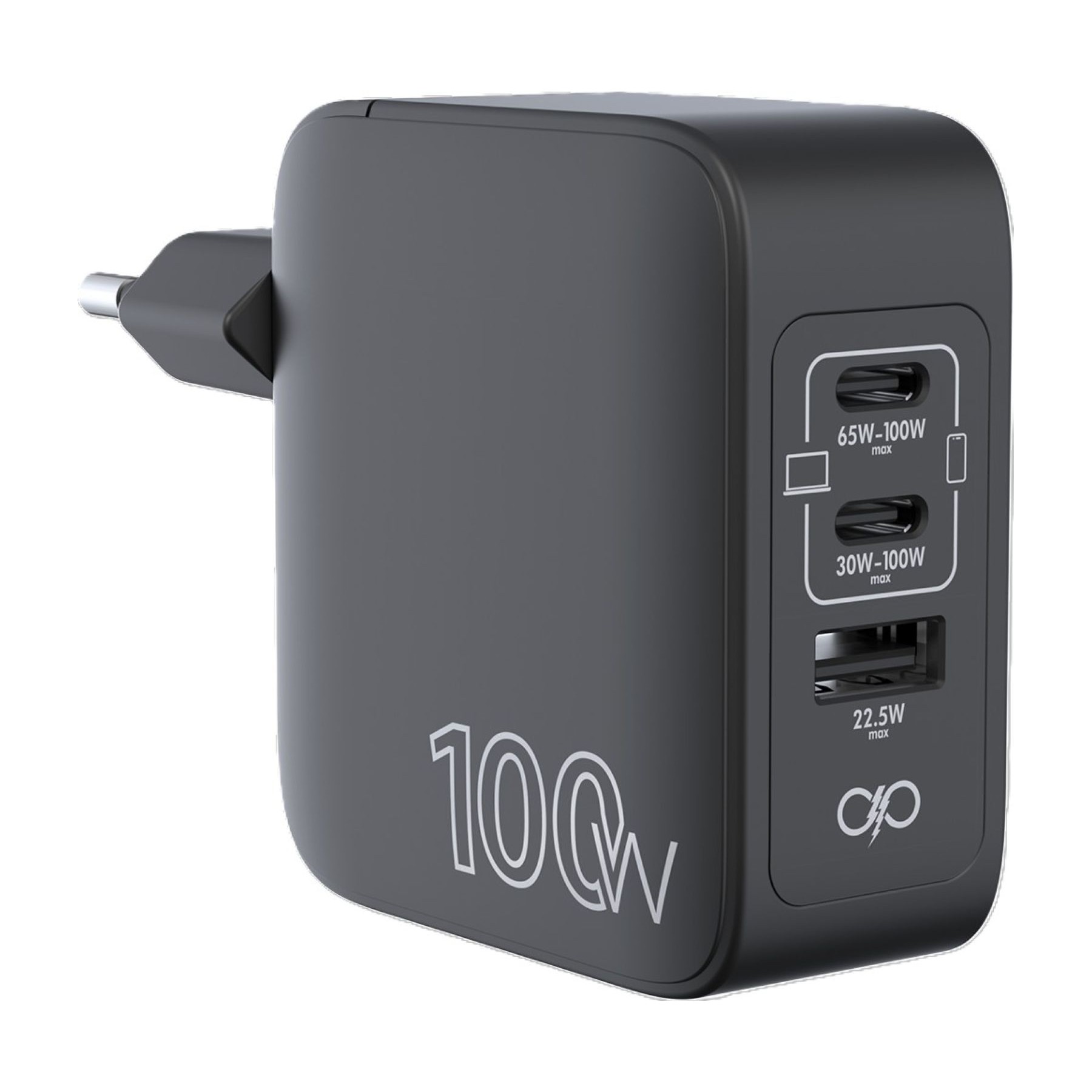 Chargeur ordinateur portable FORCE POWER 100W USB-A + 2 USB-C GaN Noir
