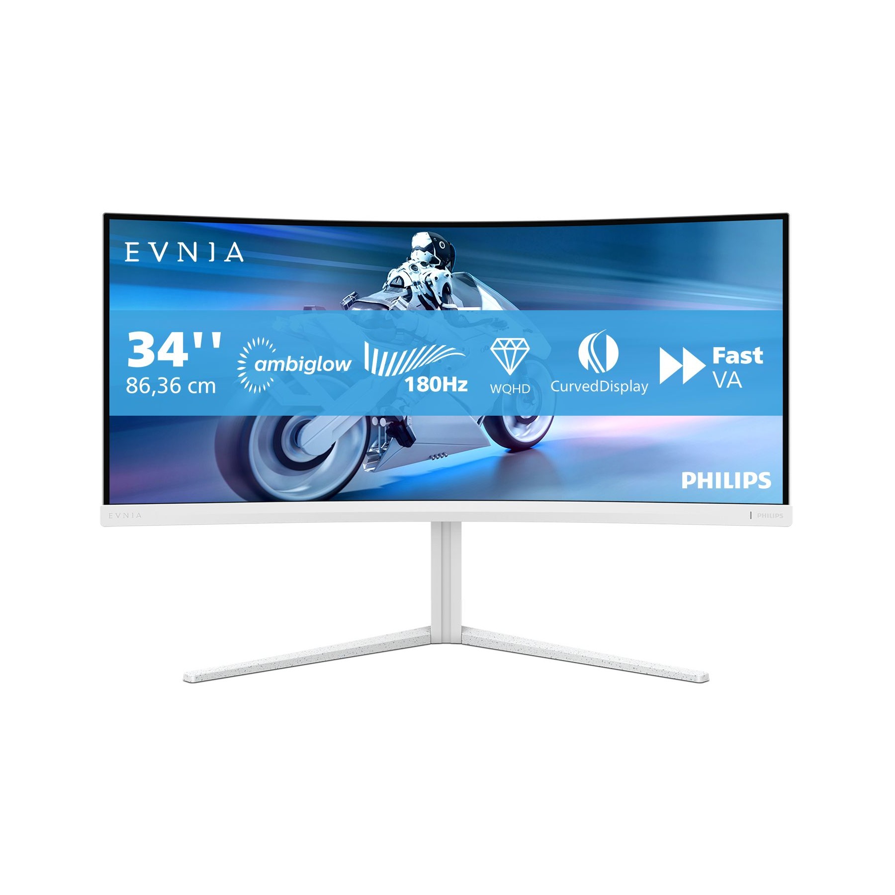 Ecran PC Gamer PHILIPS Evnia 34M2C5501A 34" Incurvé WQHD 180Hz Fast VA HDR 400 HDMI 2.1 Ambiglow