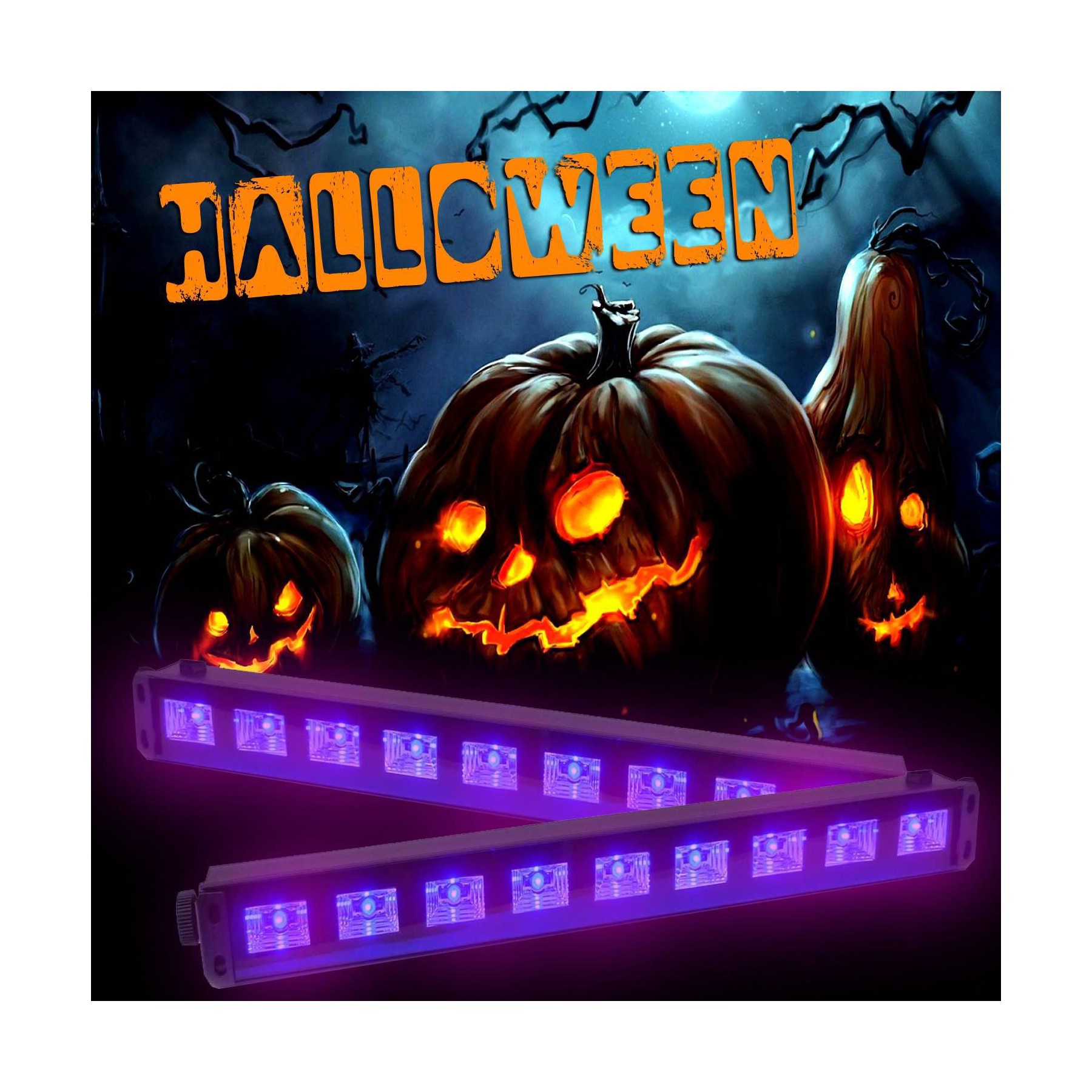 Jeu de lumières IBIZA 2 Barres à LED UV 9x1W Spécial HALLOWEEN