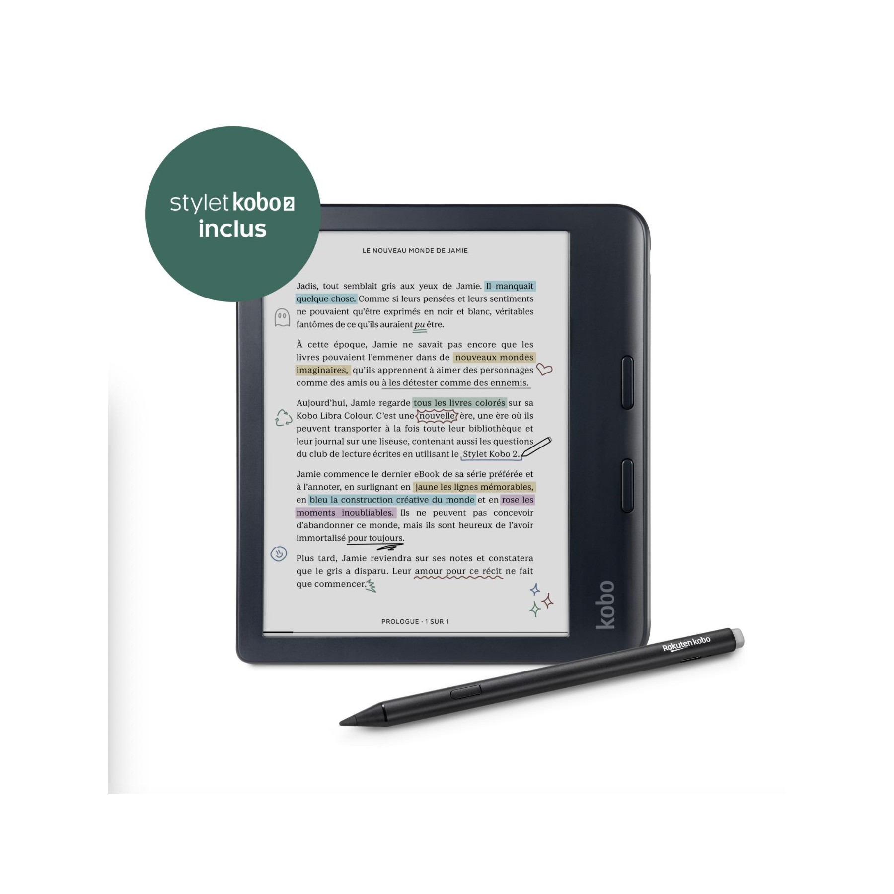 Liseuse eBook KOBO Pack Libra Colour + Stylus 2 noir
