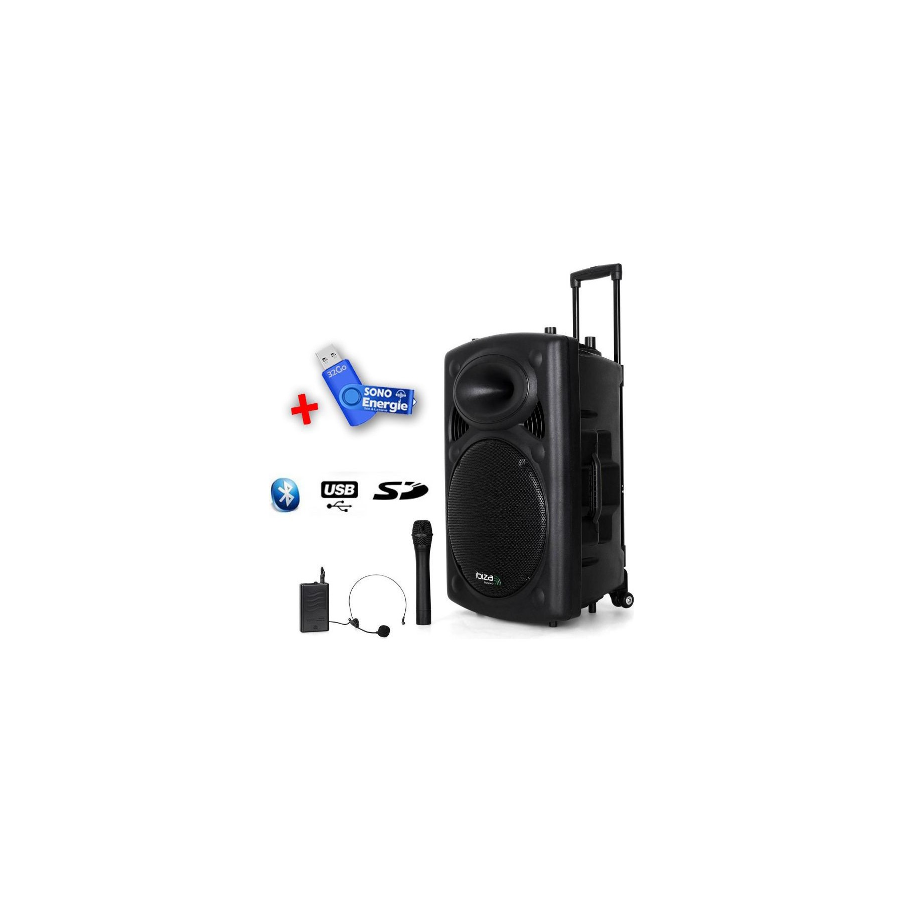 Enceinte sono IBIZA Public Adress mobile MP3 700W + 2 mic PO