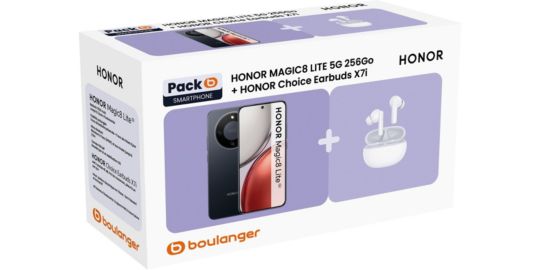 Smartphone HONOR Pack Magic 8 Lite 5G 256Go + Honor Choice Earbuds X7i Blanc