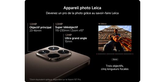 Smartphone XIAOMI 15T Pro conçu avec Leica 512Go Noir