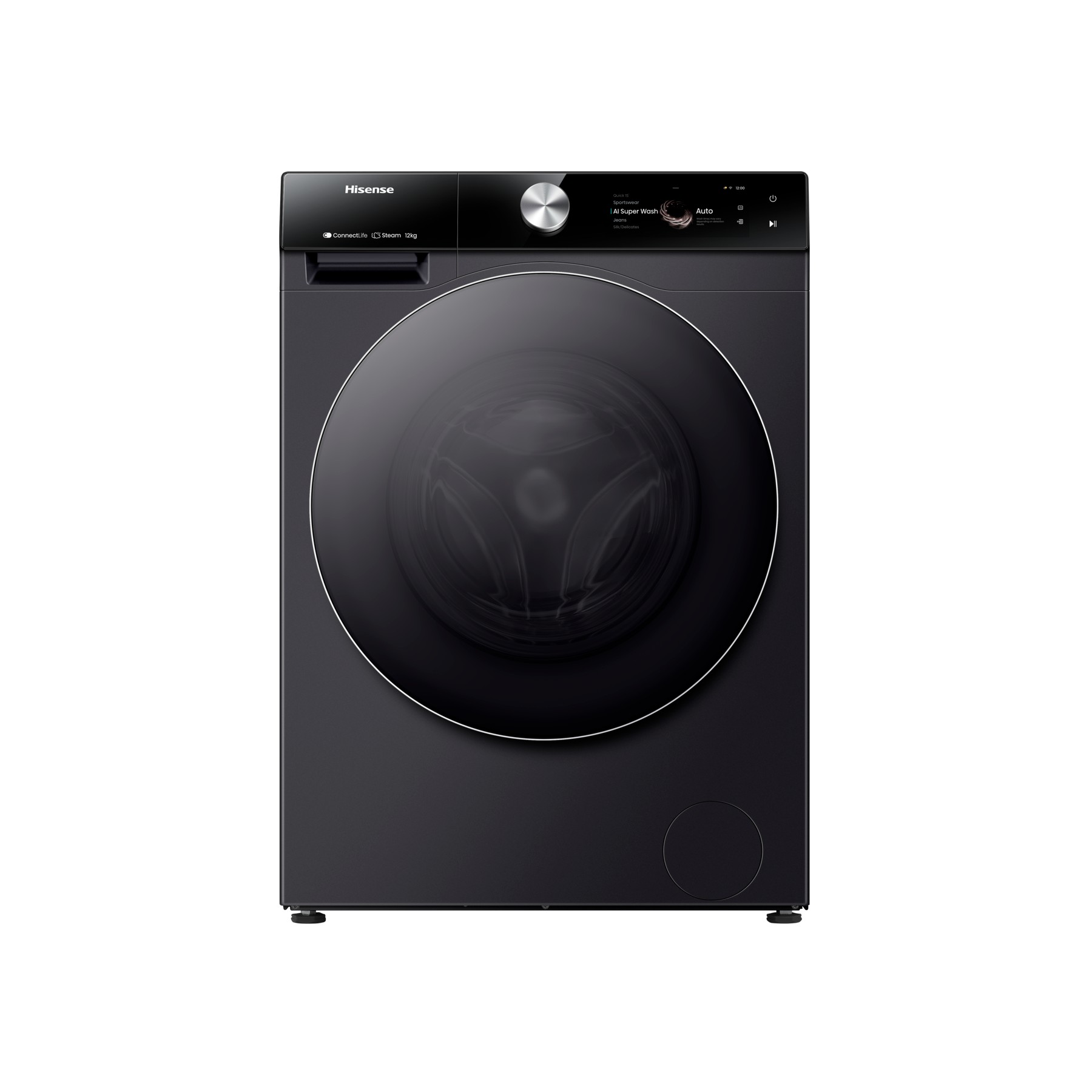 Lave linge hublot HISENSE WF7S1247BB - 12 kg - 1400 tr/min - Classe A - Moteur induction - Autodosage - Connecté - Noir