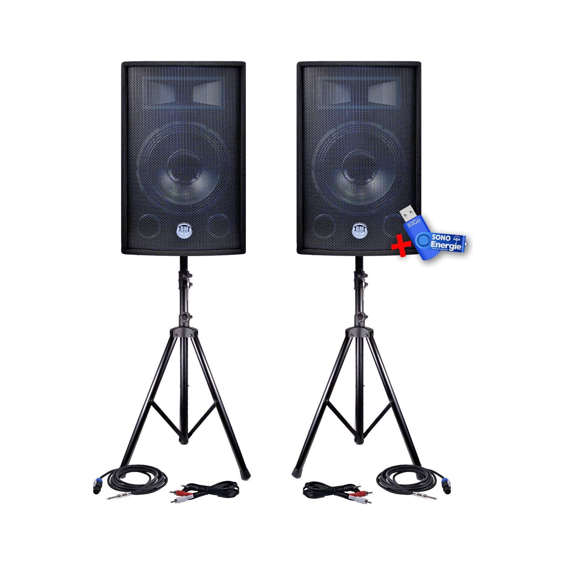 Pack sono BM SONIC 2 enceintes passives 600W+PIEDS-CÂBLES