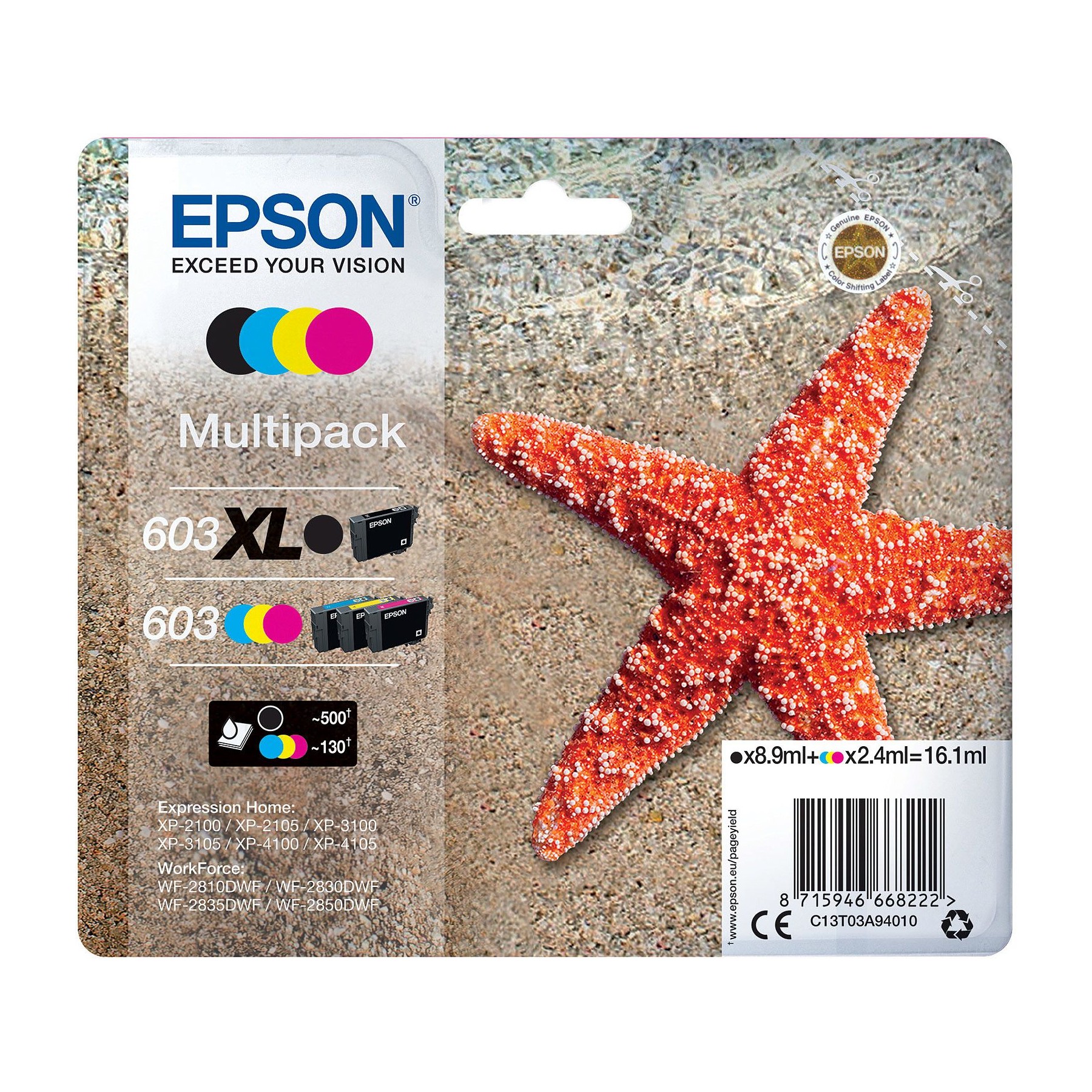 Cartouche d'encre EPSON 603XL Noir et CMJ STD Etoile de Mer