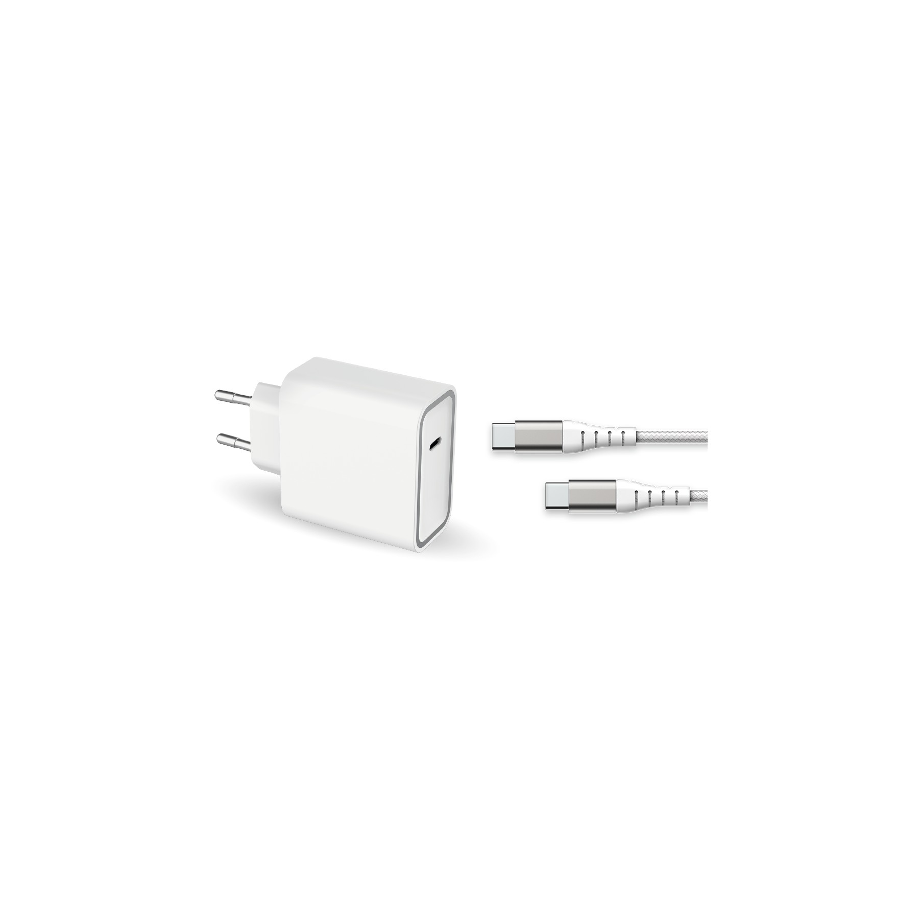 Chargeur secteur FORCE POWER 65W 5A USB-C+cable USB-C/USB-C 2M Blanc