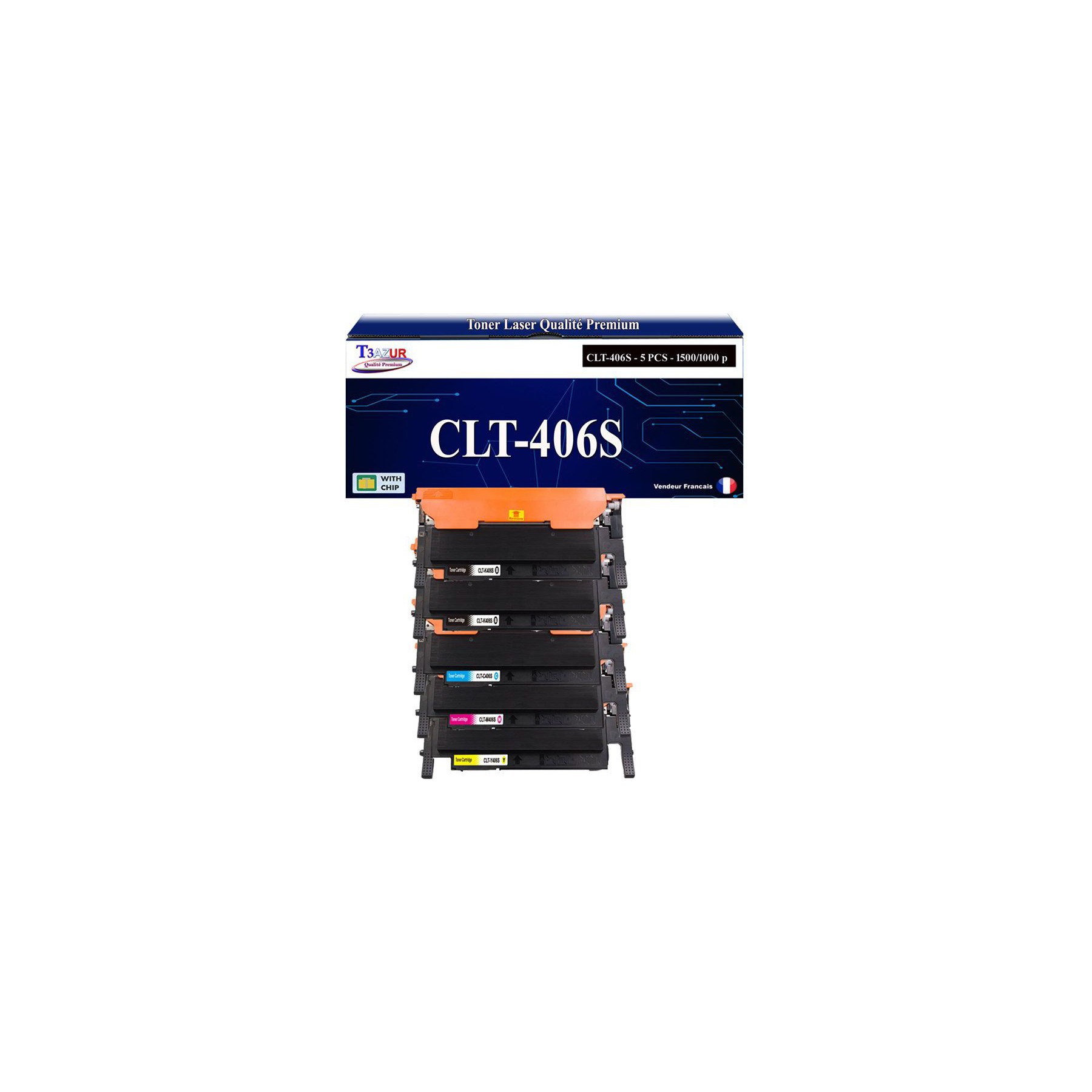 Toner T3AZUR pour Samsung CLP360N, CLT-406S (x5)