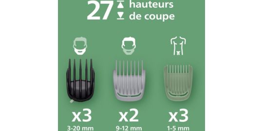 Tondeuse multi usages PHILIPS MG9557/15 Series 9000, 27 hauteurs de coupe, précision 0,2 mm, autonomie 120 mn