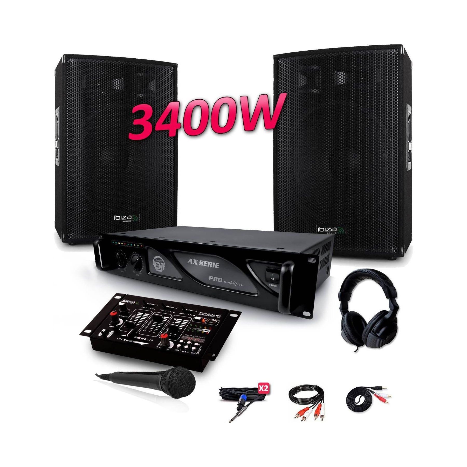 Pack sono IBIZA PACK SONO 3400W DJ PA Set BAR CLUB BMS-1
