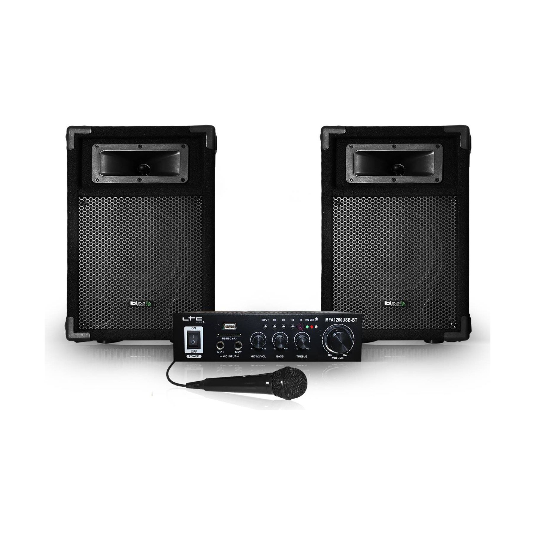 Karaoké IBIZA 2 enceintes 2x180W 2 voies+Ampli 100W