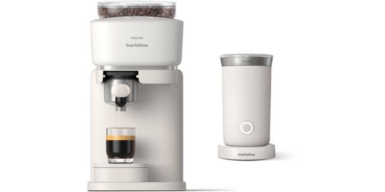Machine à expresso PHILIPS Baristina BAR303/00 cafetière à grain Blanche + mousseur à Lait