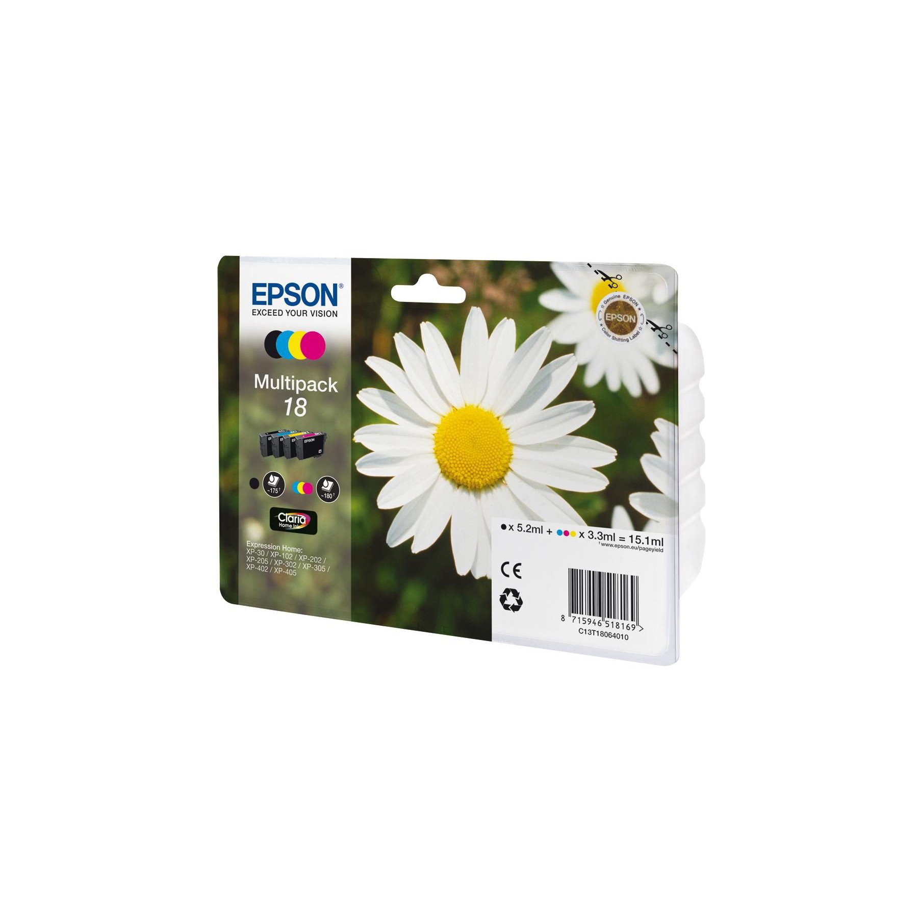 Cartouche d'encre EPSON Pack Multipack 4 Originales T1806 Série Pâquerette (Noir + 3 Couleurs) - C13T18064010