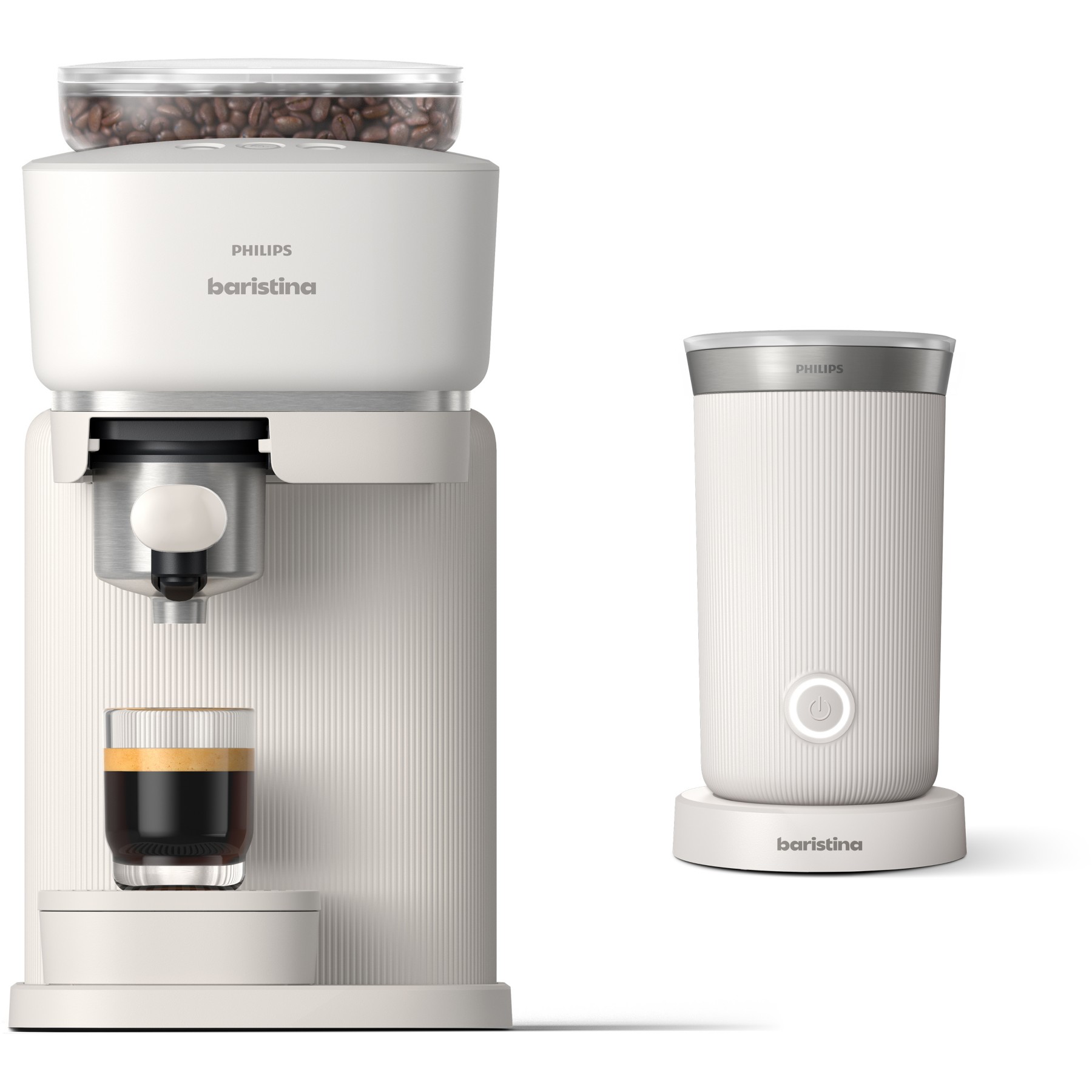Machine à expresso PHILIPS Baristina BAR303/00 cafetière à grain Blanche + mousseur à Lait