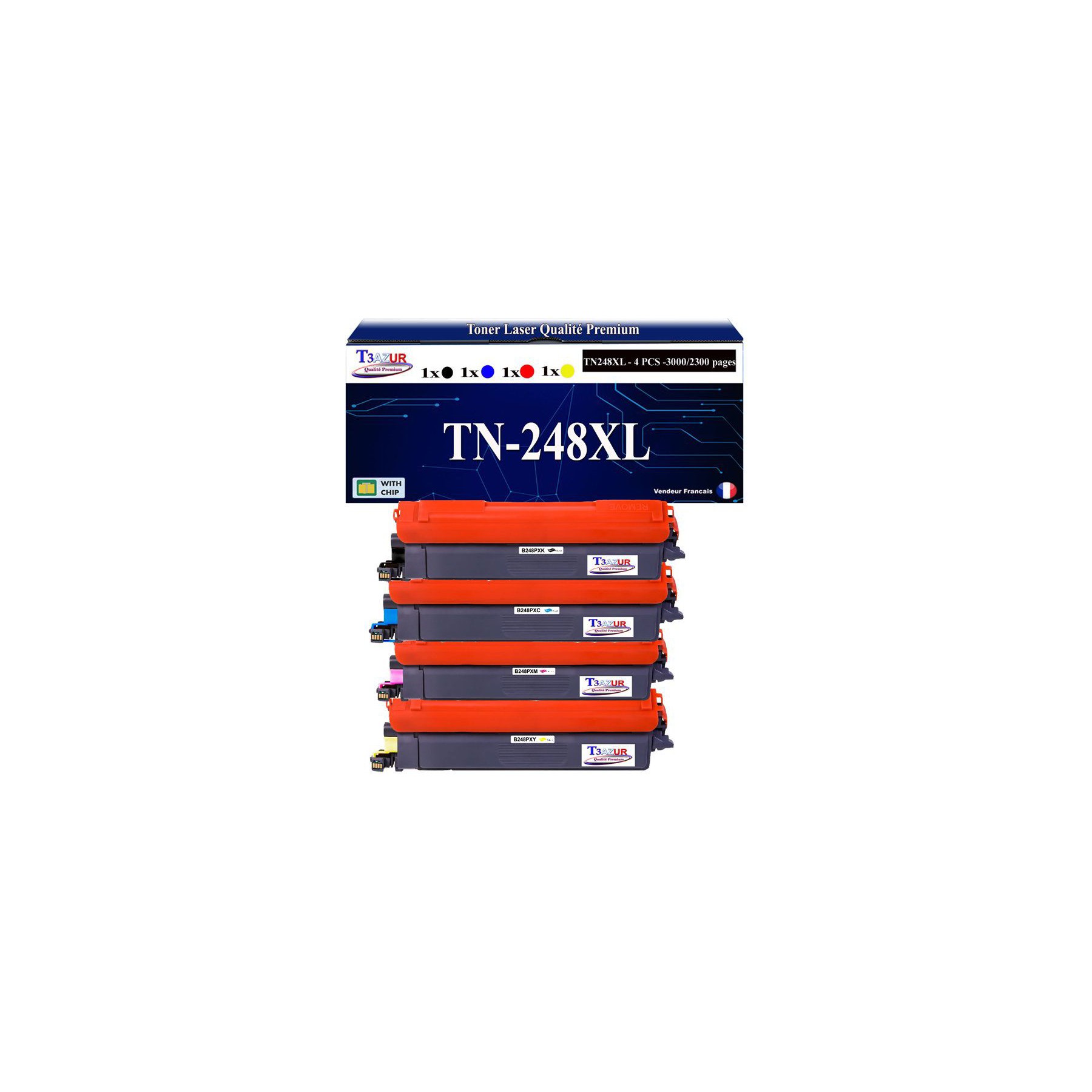 Toner T3AZUR Pour Brother MFC-L3760CDW L8390CDW (x4)