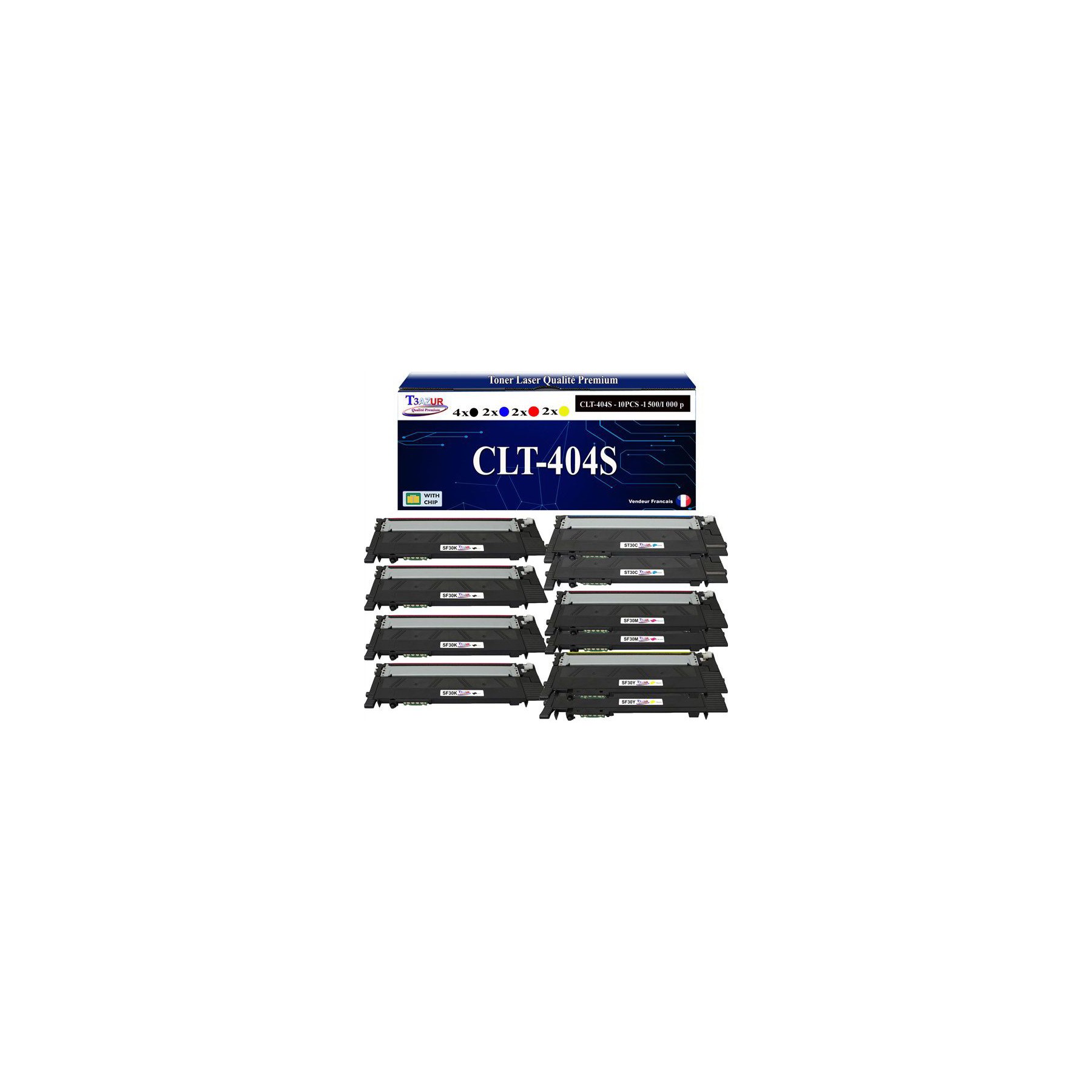 Toner T3AZUR pour Samsung C430W C483W CLT-404S (x10)