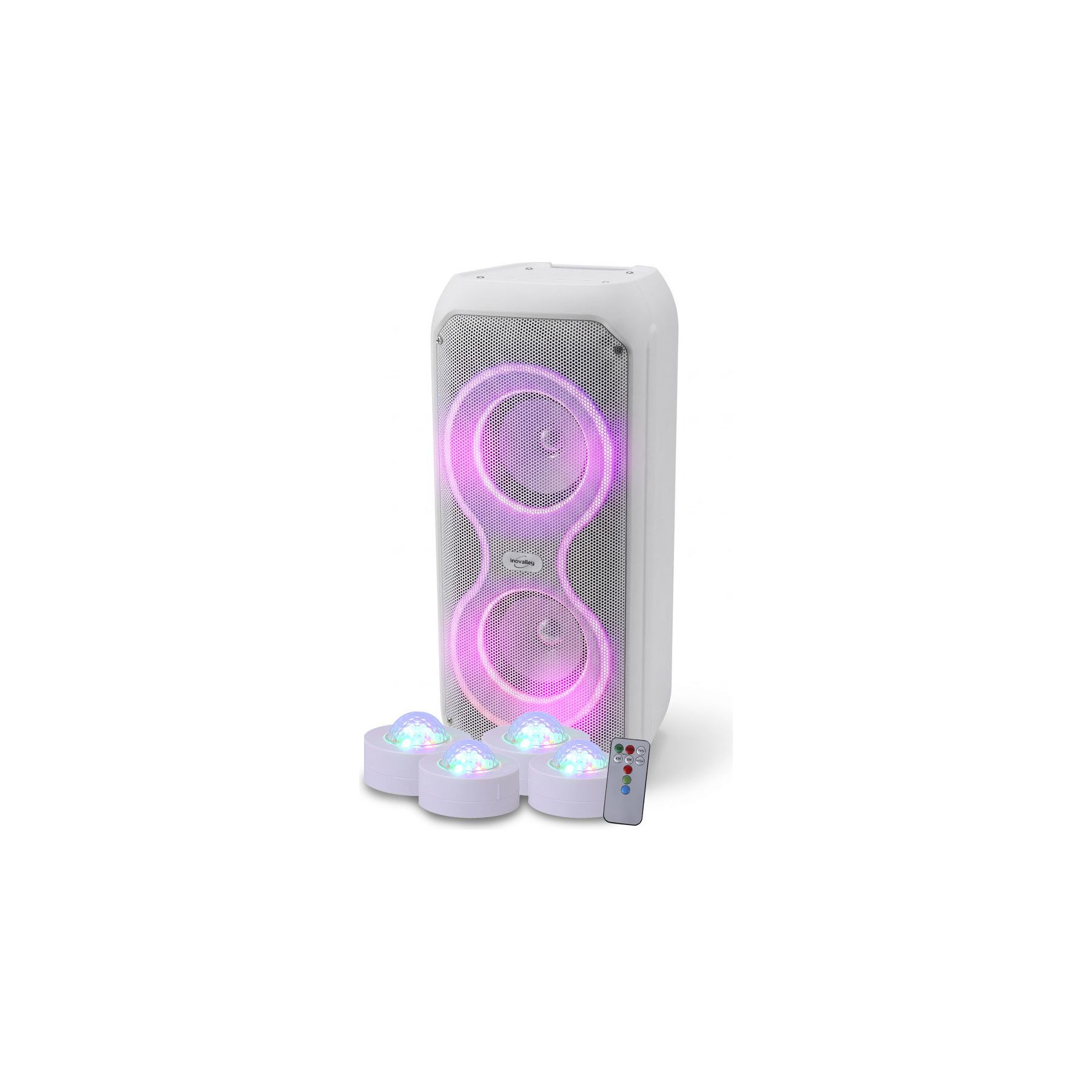 Enceinte nomade INOVALLEY KA-08 400W Blanc LED RGB Karaoke TWS 4 A