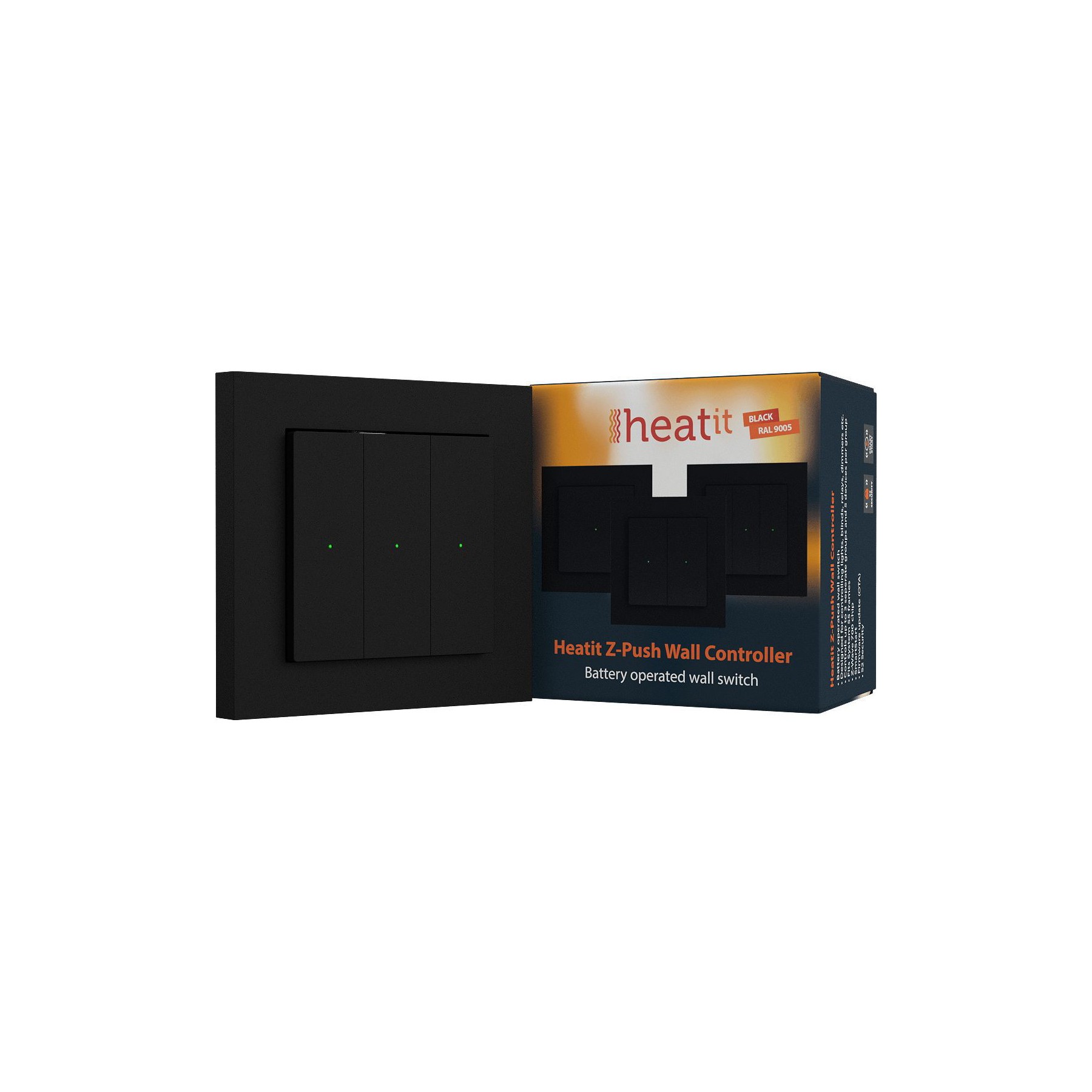 HEATIT Télécommande murale noire sans fil Z-Wav