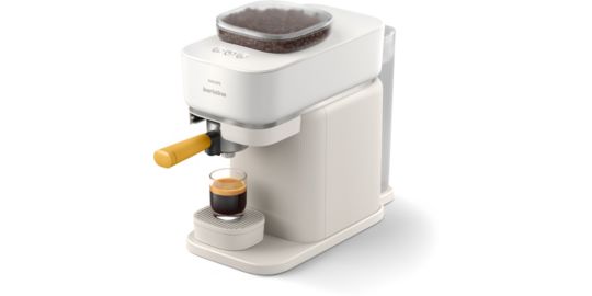 Machine à expresso PHILIPS Baristina BAR300/03 cafetière à grain Blanche + Porte-filtre jaune mangue