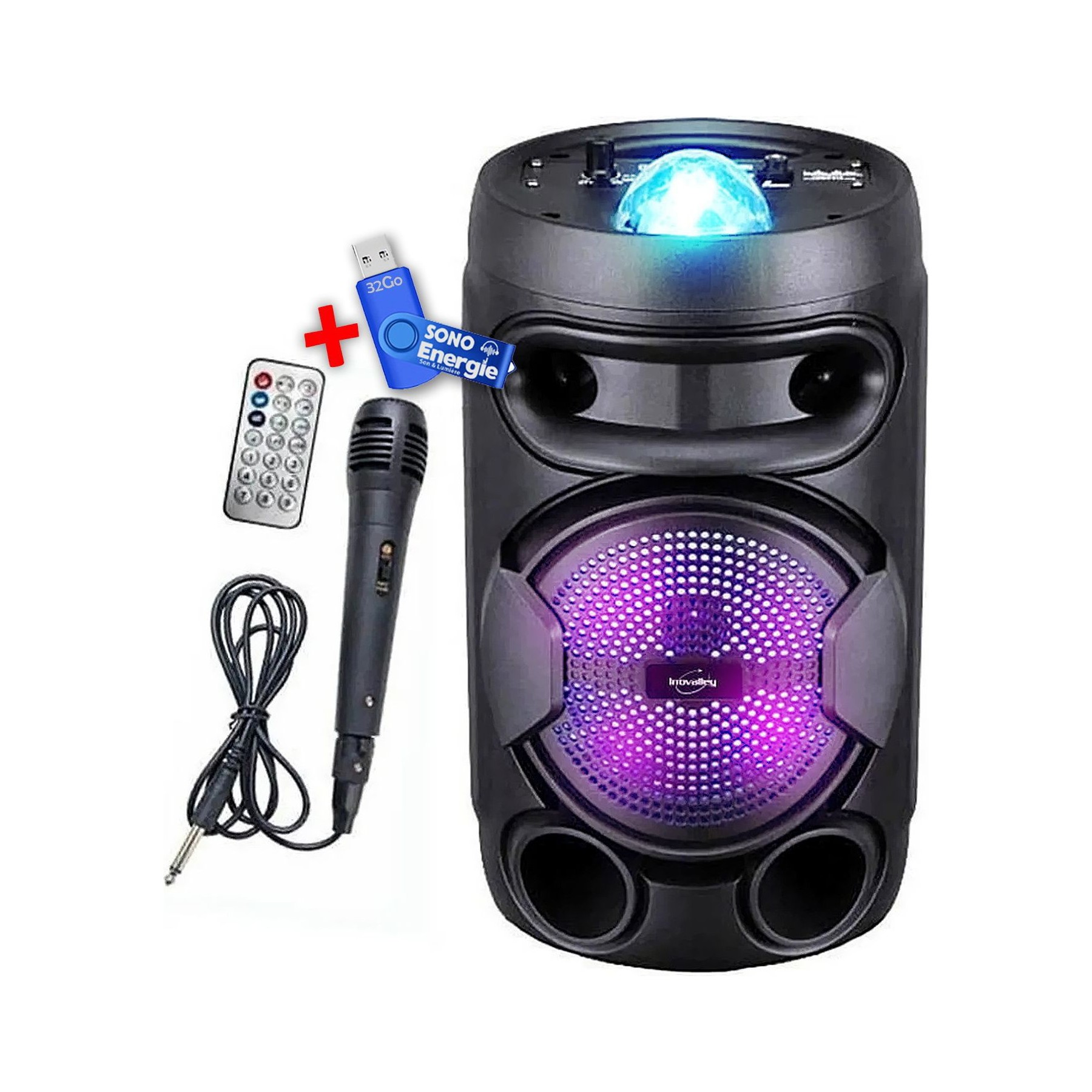 Enceinte nomade INOVALLEY KA02-BOWL 400W USB BT MICRO+Clé USB 32Go