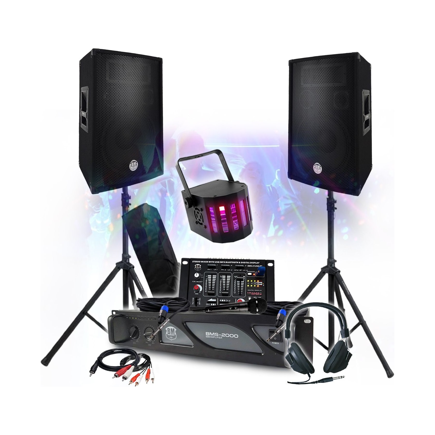 Pack sono BM SONIC Amplificateur 2000W, Paire d'Enceintes 2
