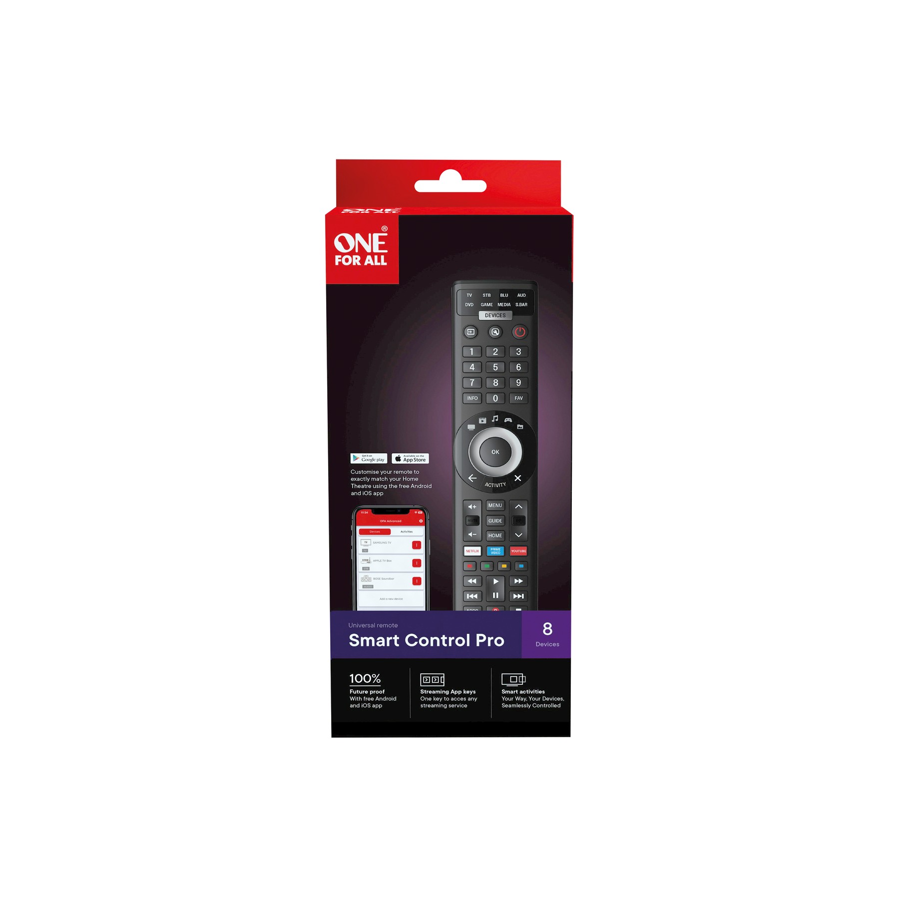 Télécommande ONE FOR ALL Universelle Smart Control Pro 8en1