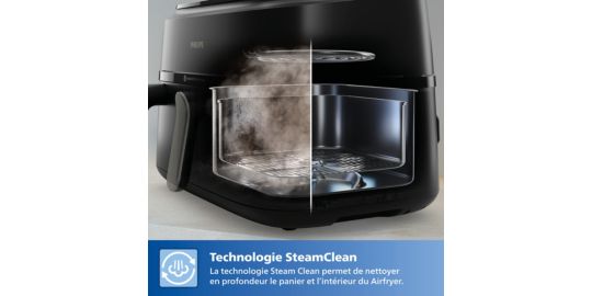 Airfryer PHILIPS NA555/00 friteuse sans huile double panier + vapeur Métal, Série 5000 9L (3+6L)