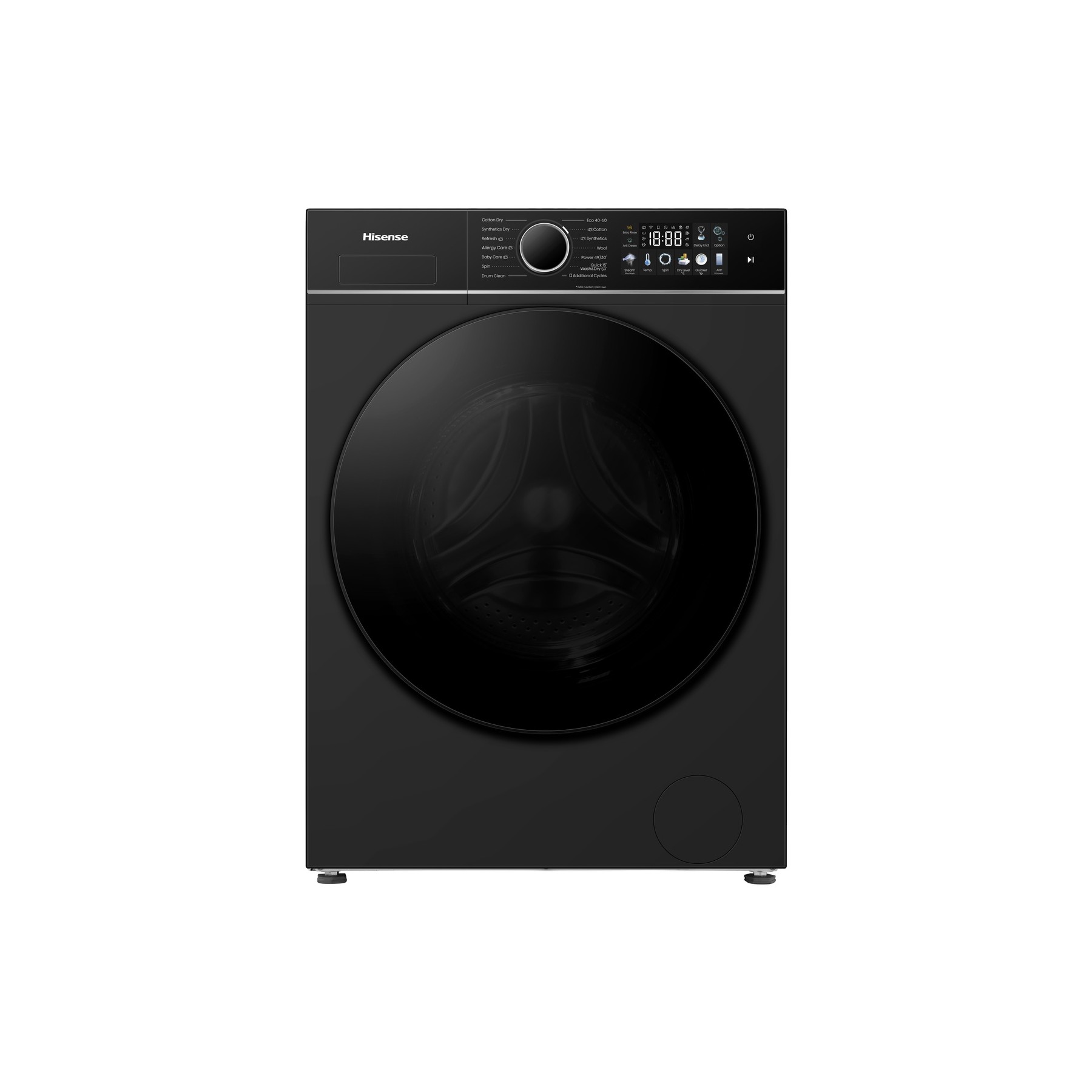 Lave linge séchant hublot HISENSE WD3I8043BBF2 - 8/5 kg - 1400 tr/min - Classe D - Connecté - Noir