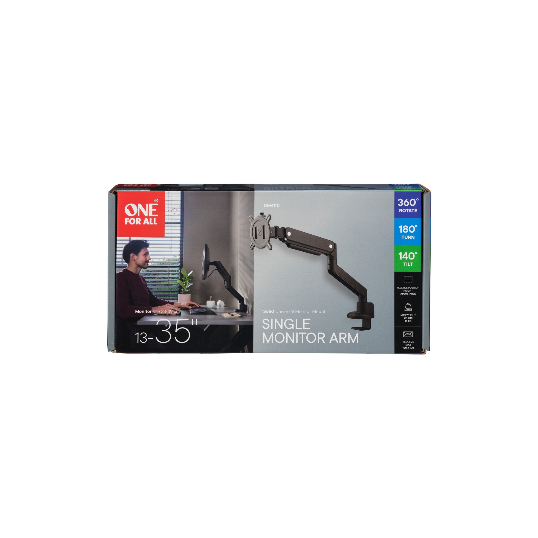 Support écran PC ONE FOR ALL Single Arm Noir 13- 35 pouces Orientable