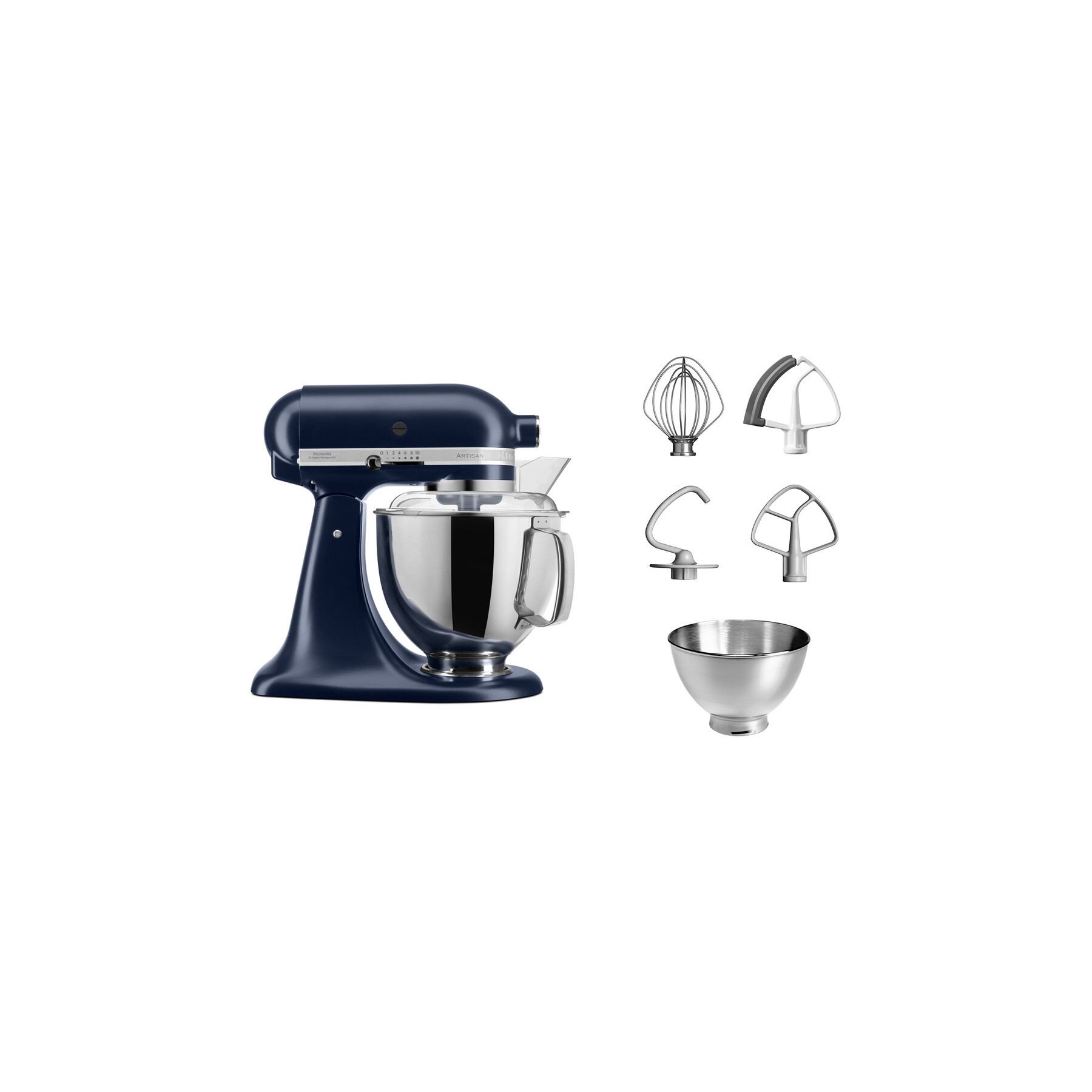 Robot pâtissier KITCHENAID 5KSM175PSEIB bleu encre, 4,8 L, bol avec poignée + bol 3 L, batteur souple et couvercle