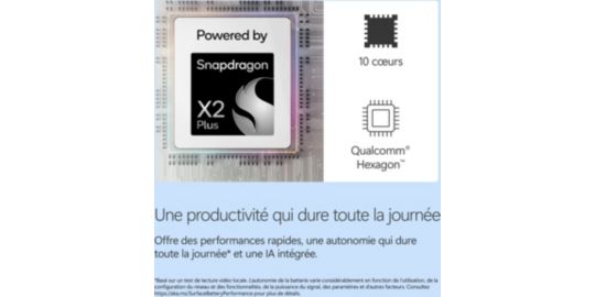 PC Hybride MICROSOFT SURFACE PRO NOIR 13" Tactile Snapdragon X plus 16 Go RAM LPDDR5x SSD 512 Go Copilot+PC avec clavier