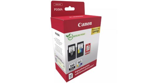 Cartouche d'encre CANON Pack de 2 Originales PG-560/CL-561 Noir et Couleur + Papier - 3713C006