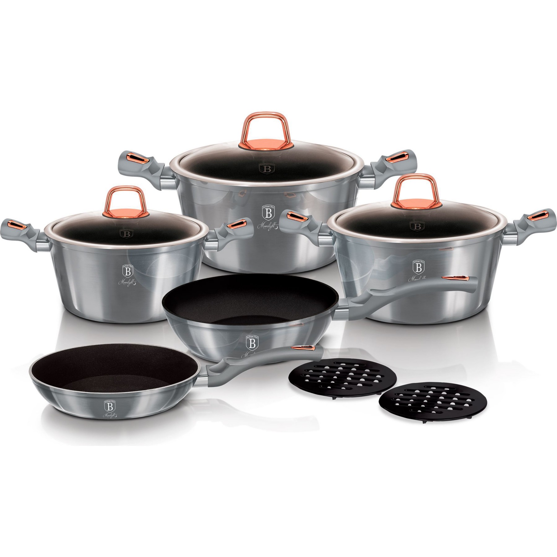 Batterie de cuisine BERLINGER HAUS Moonlight Induction 10 Pièces Aluminium