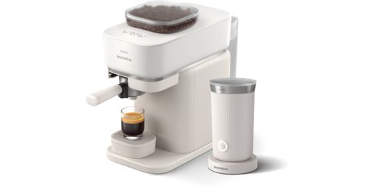 Machine à expresso PHILIPS Baristina BAR303/00 cafetière à grain Blanche + mousseur à Lait