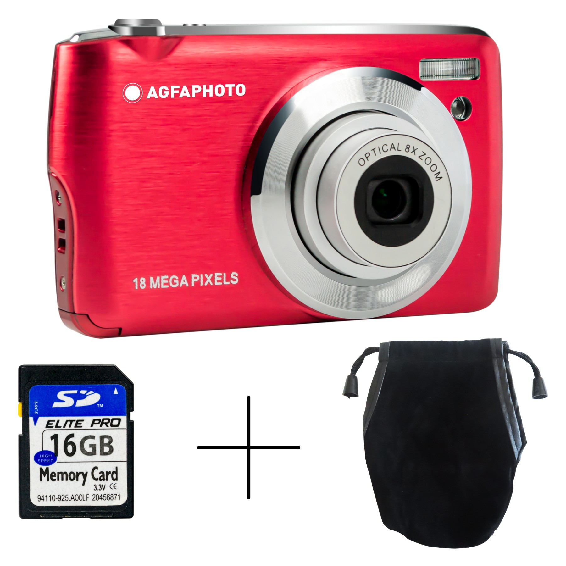 Appareil photo Compact AGFAPHOTO DC8200 Rouge Pack Etui + Carte SD 16GB