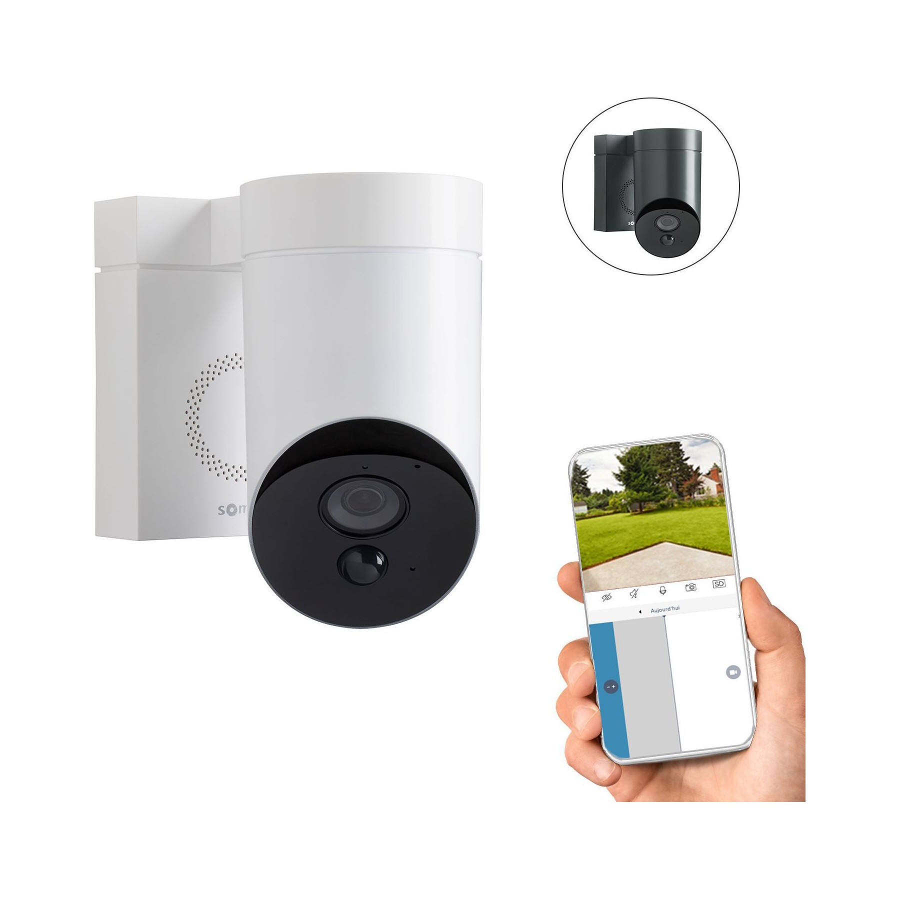 Caméra de surveillance SOMFY Outdoor Camera blanche + stickers alarme