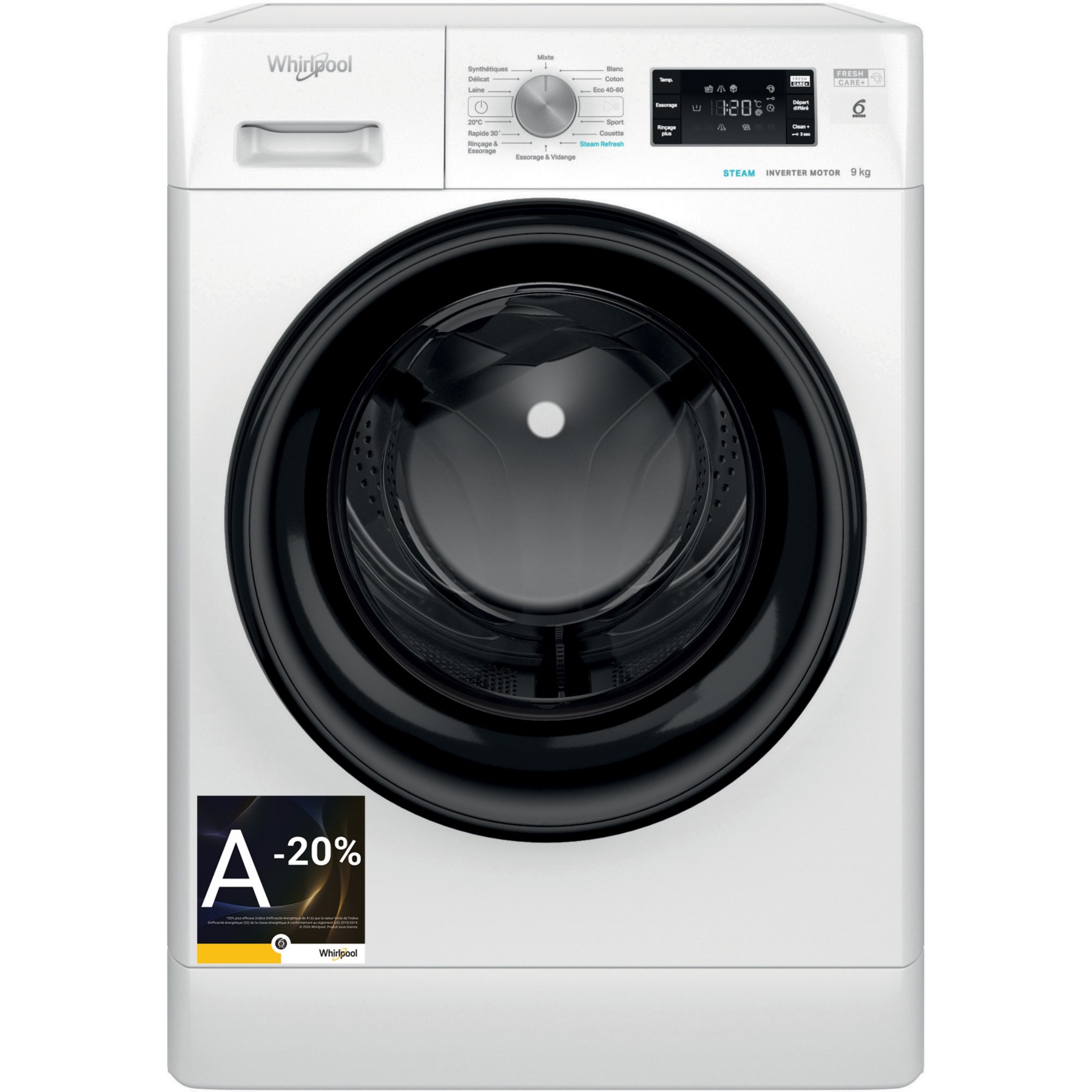 Lave linge hublot WHIRLPOOL FFBP9489BVFR - 9 kg - 1400 tr/min - Classe A - Moteur induction