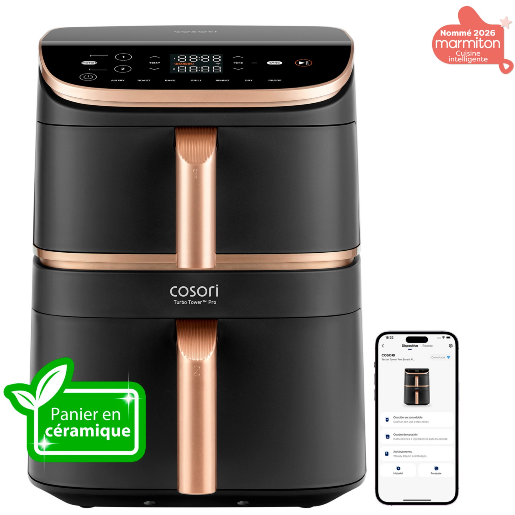 Friteuse sans huile COSORI KOSP0040EUN Turbo Tower Pro Smart, 10,8 L, panier céramique