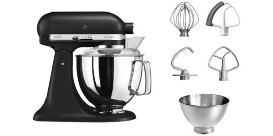Robot pâtissier KITCHENAID 5KSM175PSEBK Artisan Truffe Noire, 4,8 L, bol avec poignée + bol 3 L, batteur souple et couvercle