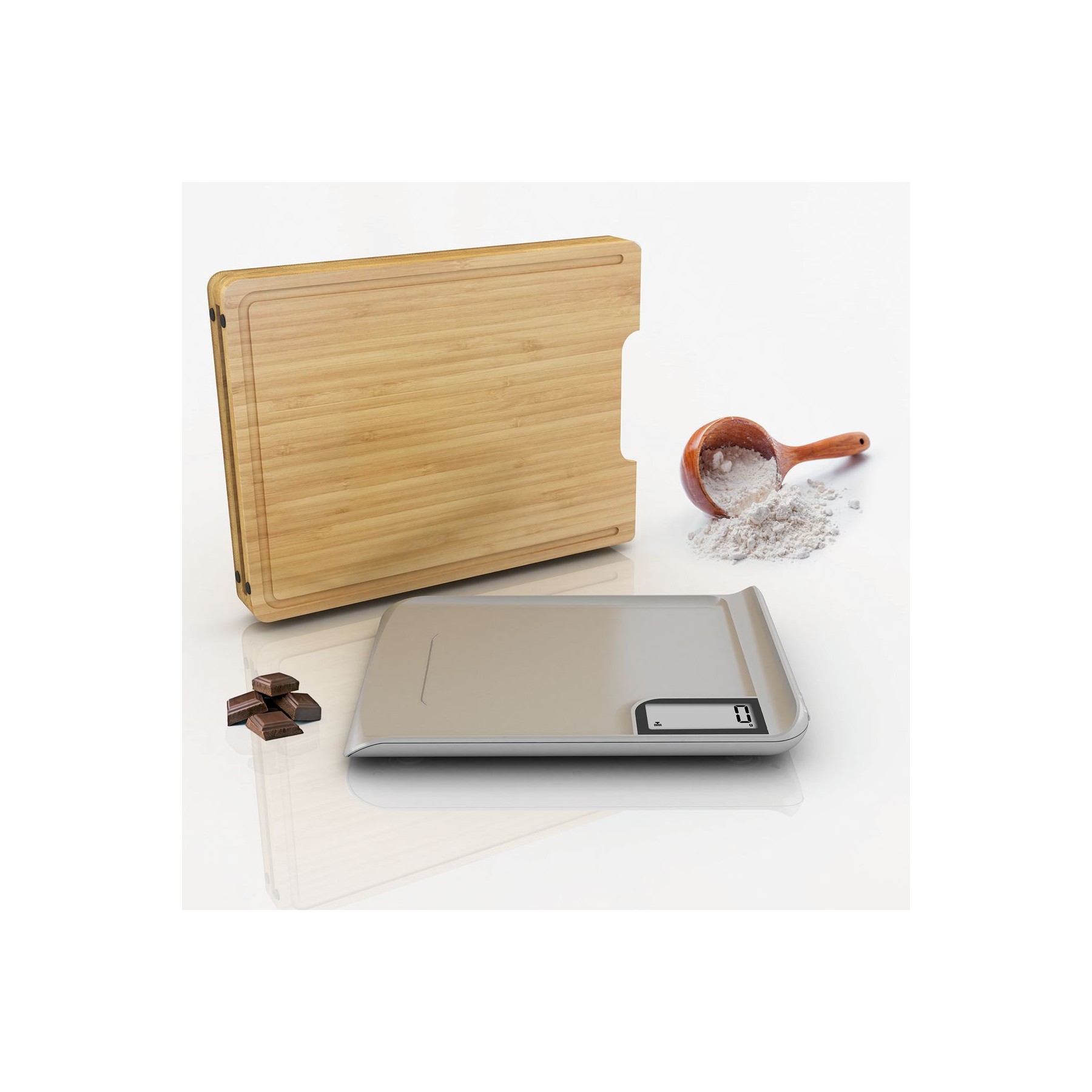 Balance de cuisine LITTLE BALANCE SANS PILE Chef 5 + planche bambou