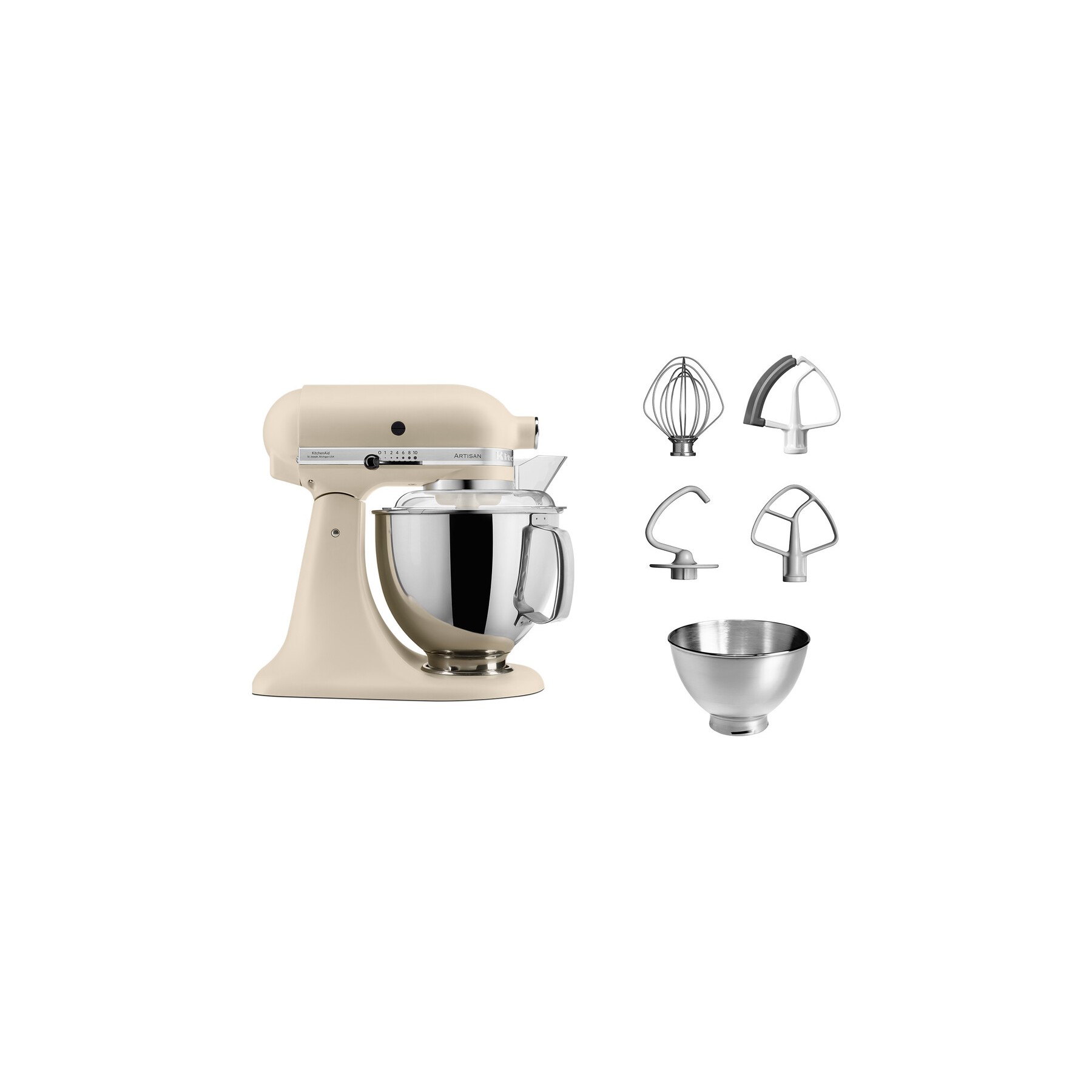 Robot pâtissier KITCHENAID 5KSM175PSEFL graine de lin, 4,8 L, bol avec poignée + bol 3 L, batteur souple et couvercle