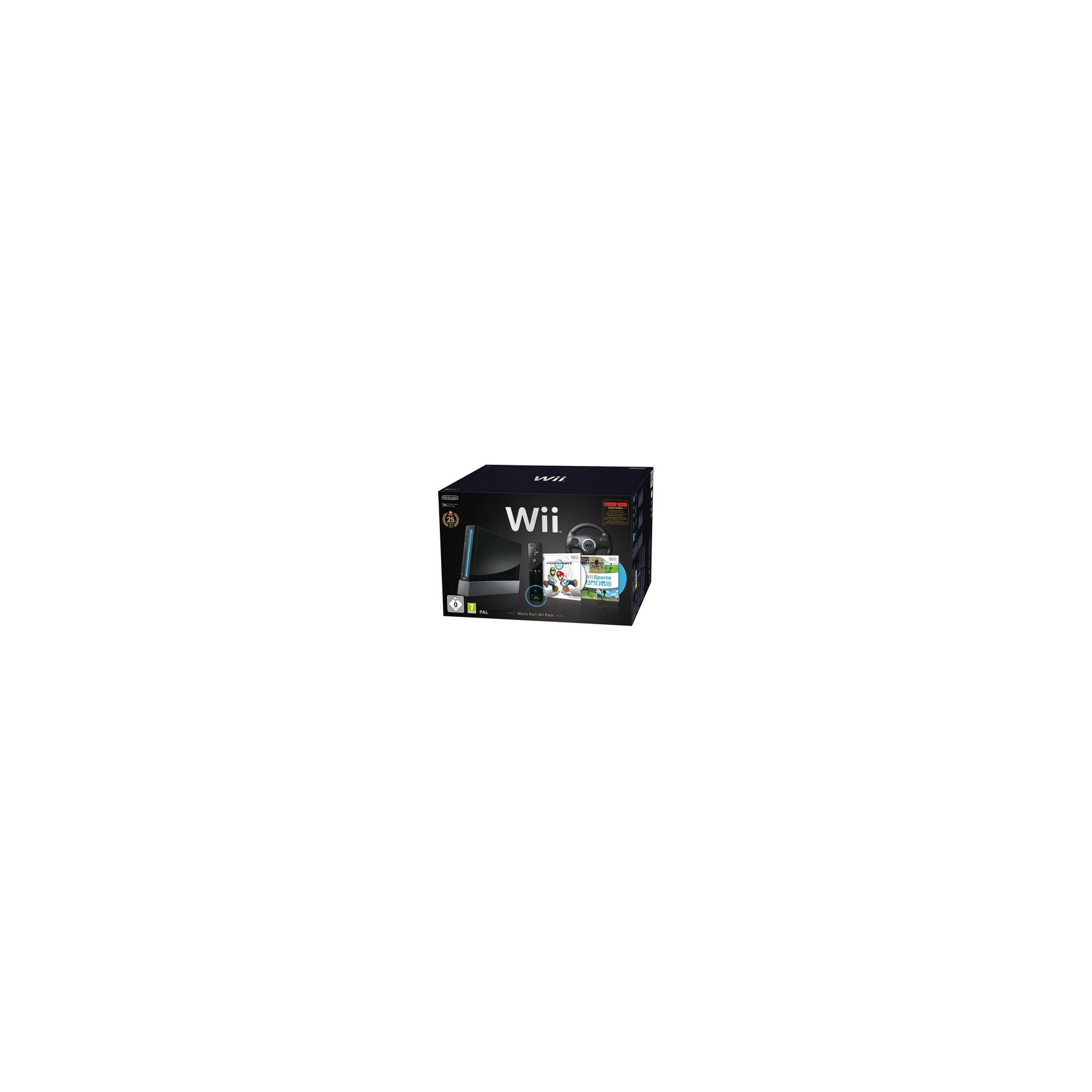 Console Wii NINTENDO Noir Mario Kart+volant+Wiisport+manettes Reconditionné