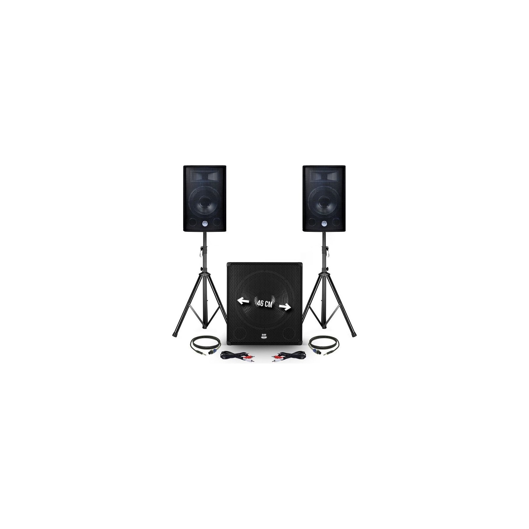 Pack sono BM SONIC 2400W-2Enceintes+Caisson+Pieds+Câbles