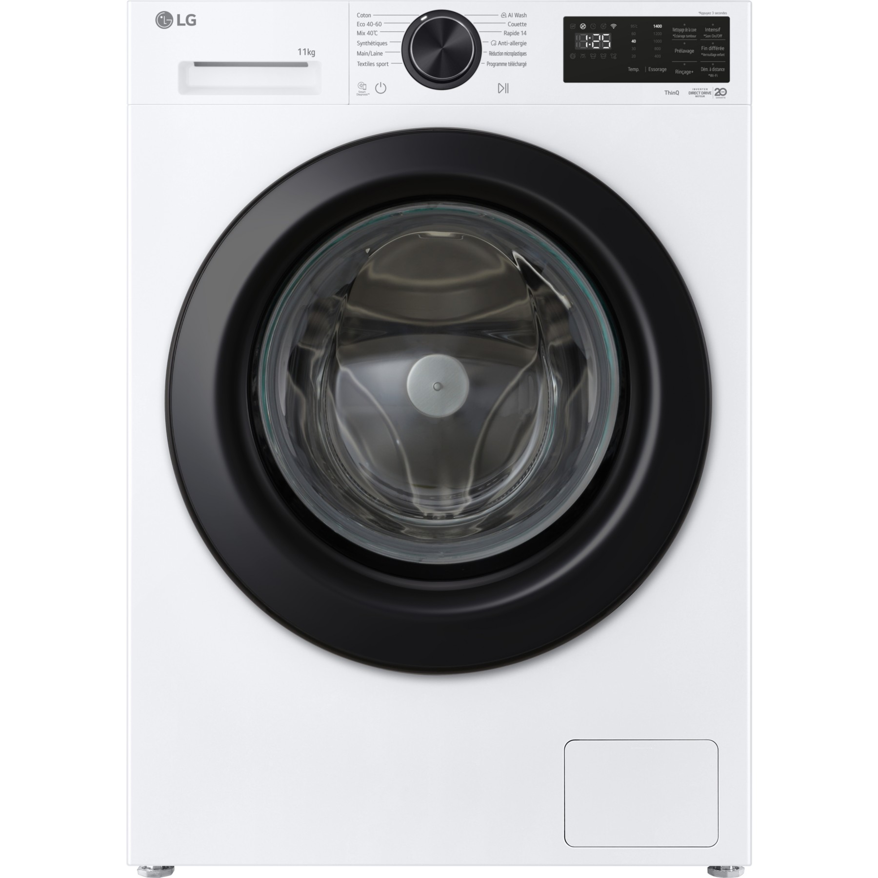 Lave linge hublot LG F14XN55BWS - 11 kg - 1400 tr/min - Classe A - Moteur direct drive - Connecté wifi