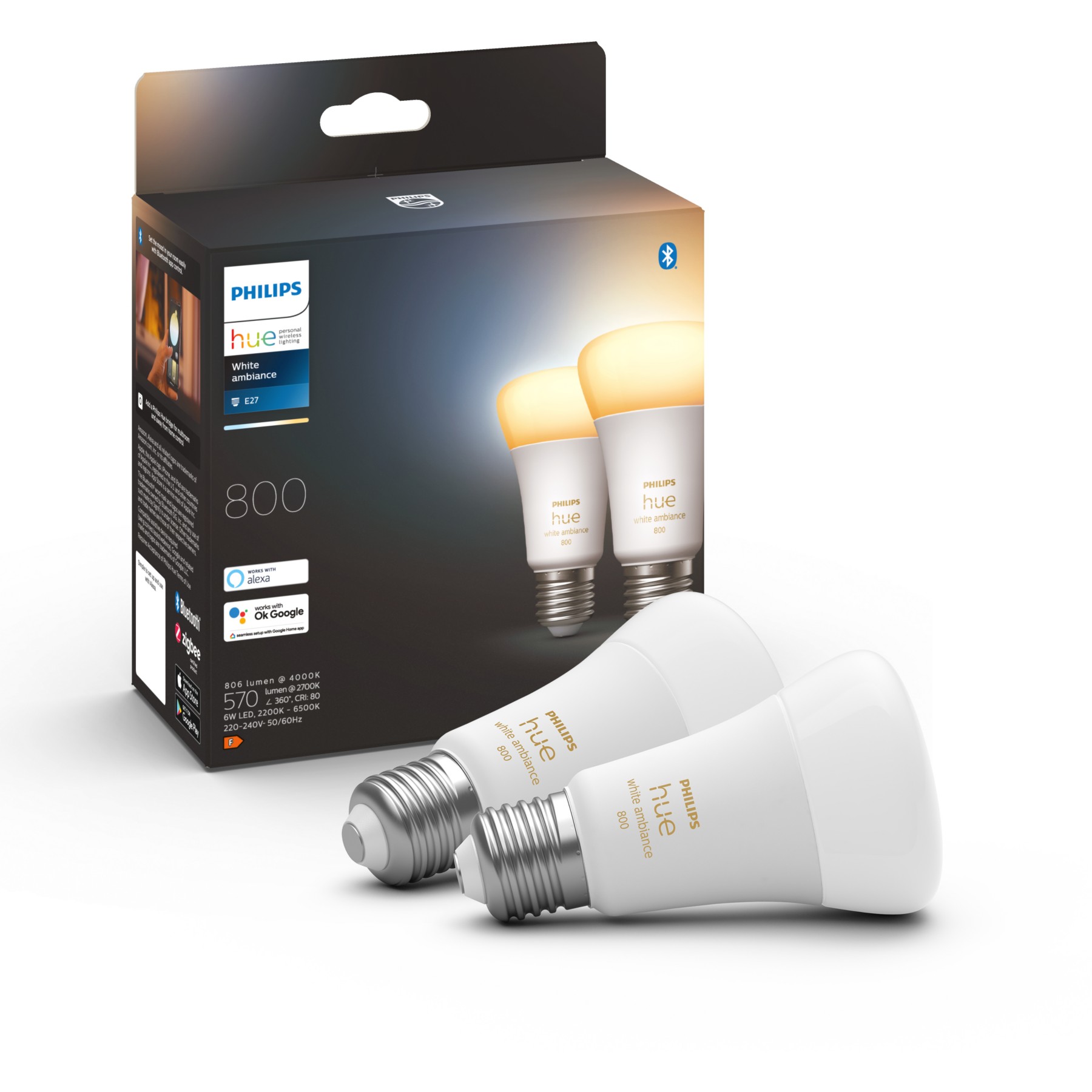 Ampoule LED connectée PHILIPS HUE E27 White Ambiance 40W pack de 2
