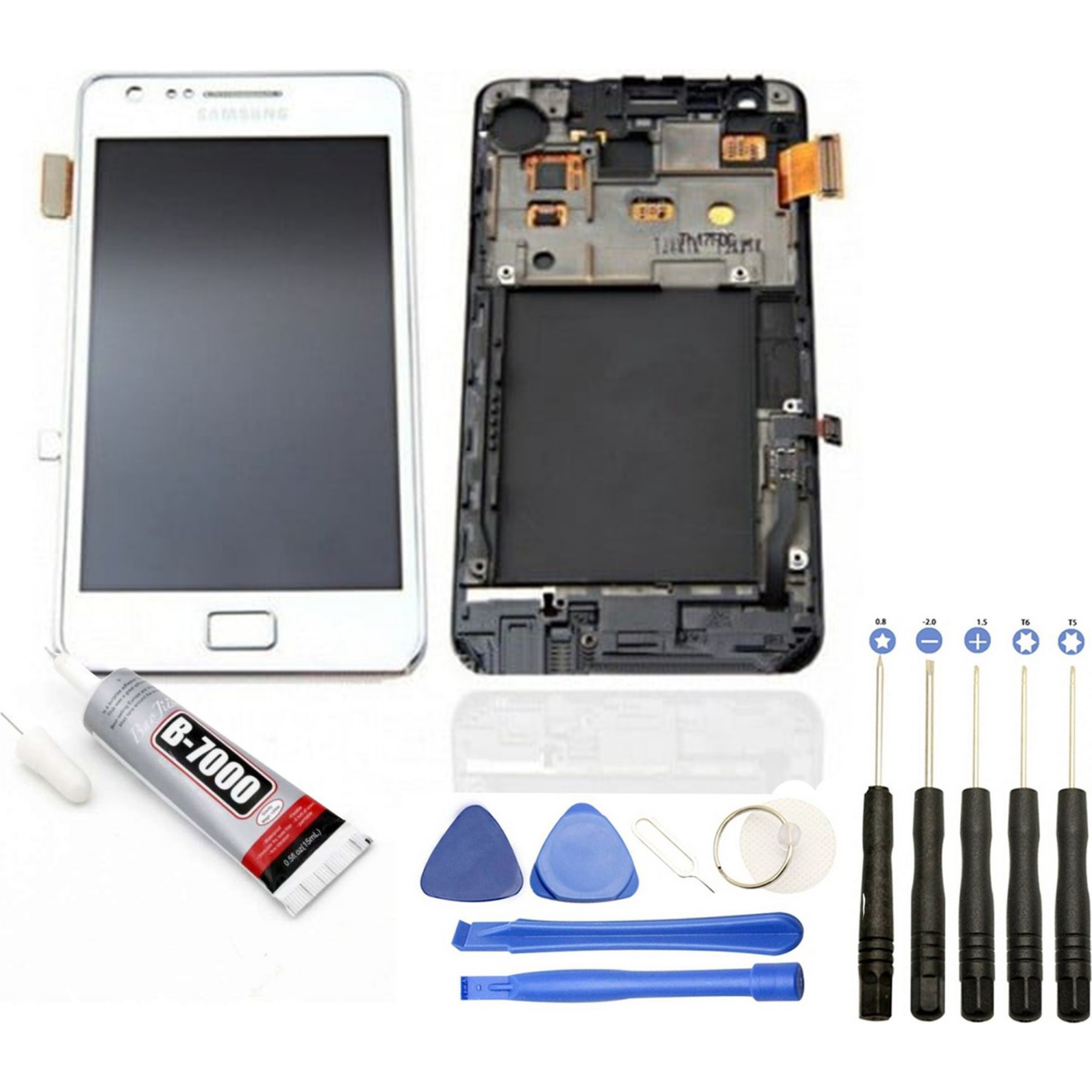 Ecran téléphone VISIODIRECT Vitre + LCD pour Samsung Galaxy S2 BLANC