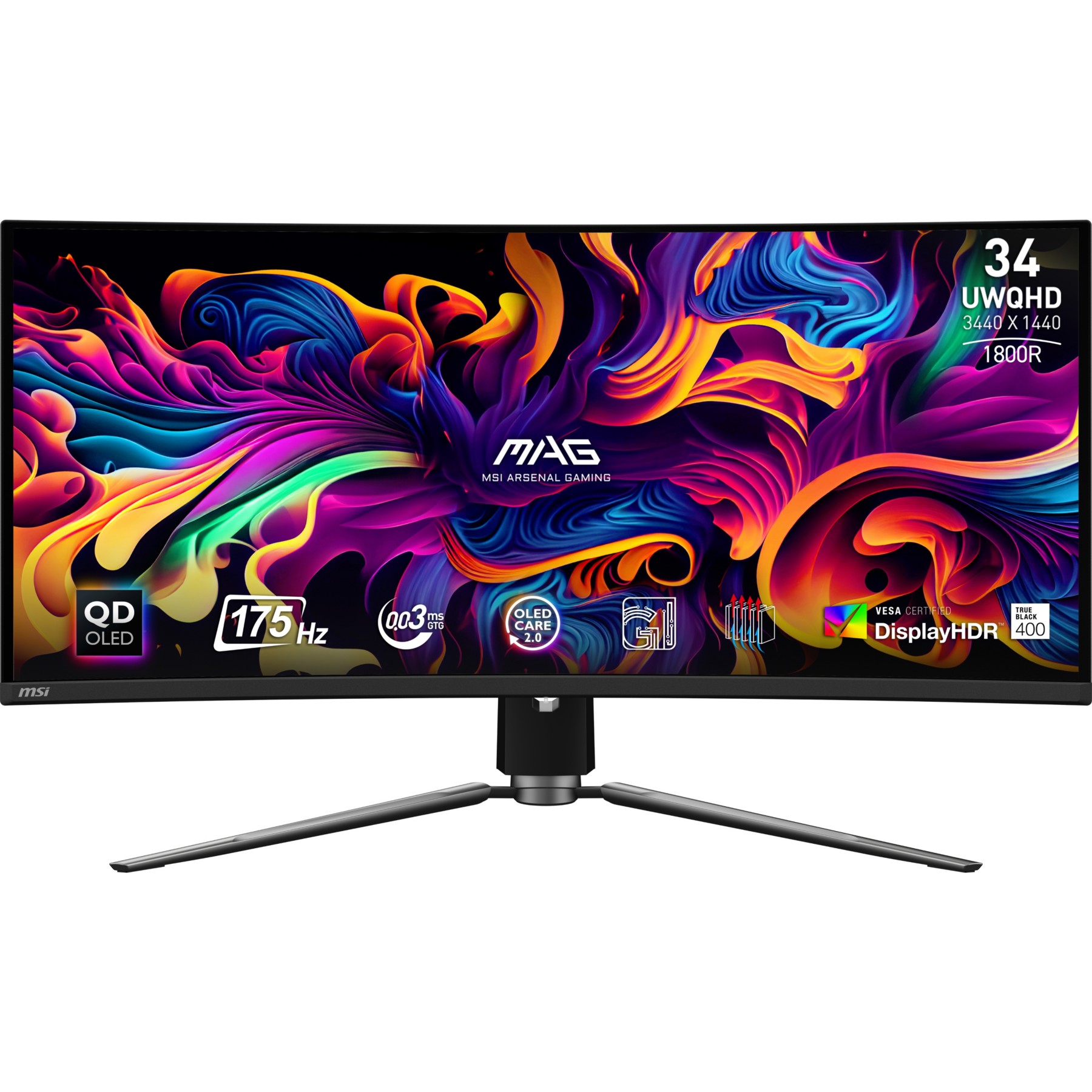 Ecran PC Gamer MSI MPG 341CQP 34" Incurvé 1800R UWQHD 175Hz QD-OLED HDMI 2.1 AMD FreeSync