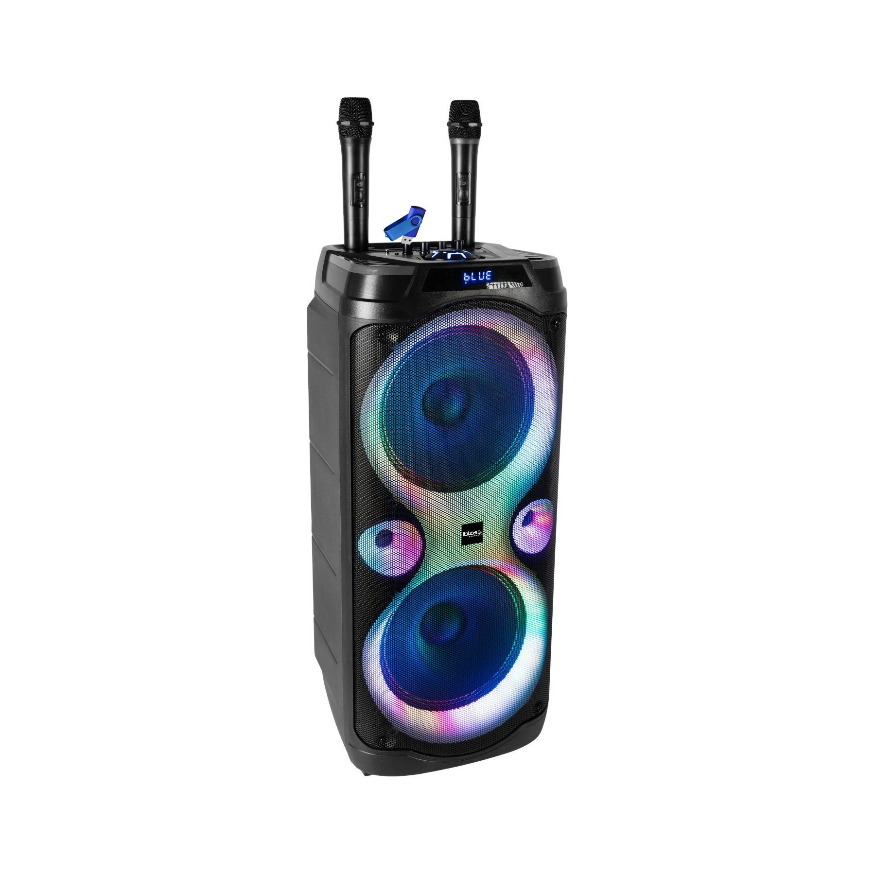 Enceinte nomade LEDWOOD COLUMBA-KARAOKE 1000W 2x8" BT TWS LED+32